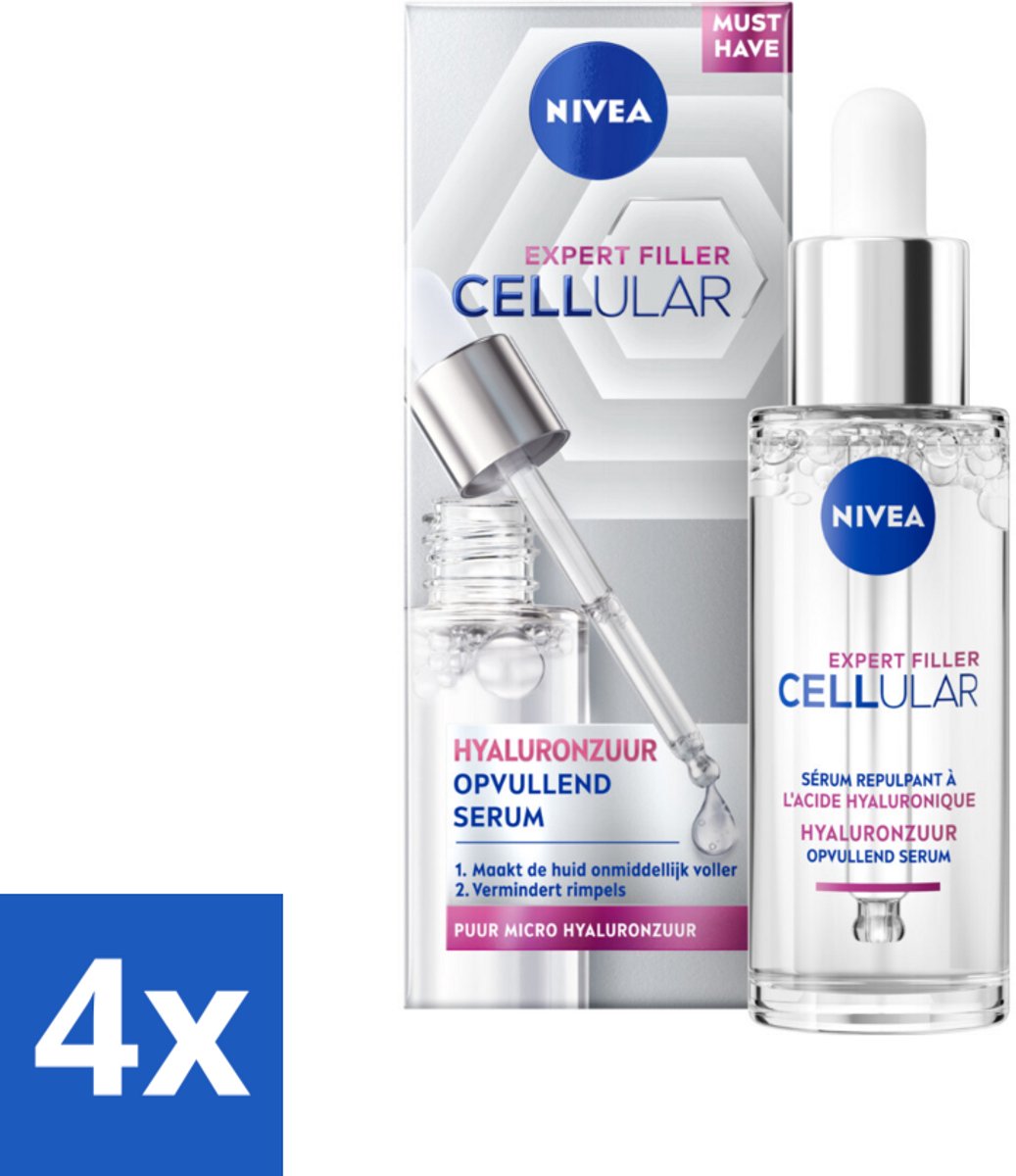 Nivea - Cellular - Expert Filler Hyaluronzuur Serum - Rimpelvullend en Hydraterend - 30 ml - Voordeelverpakking - 4 stuks