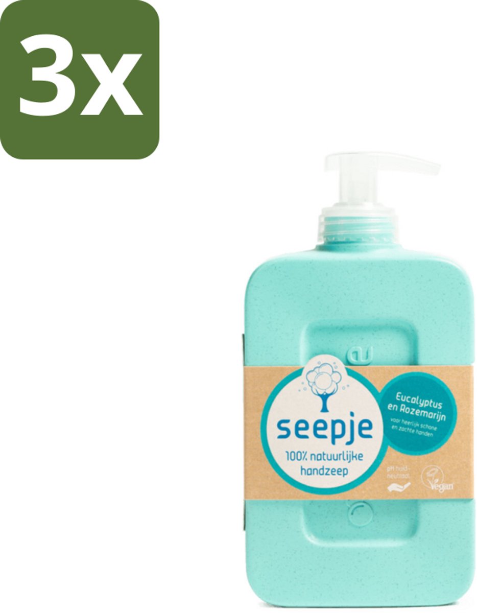 Seepje - Handzeep - Eucalyptus met Rozemarijn - 300 ml - Antiseptische Geur - Bulkverpakking - 3 stuks