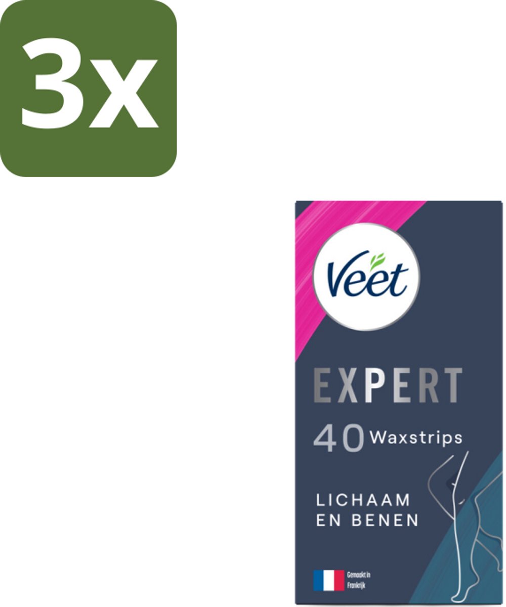 Veet Expert - Ontharingsstrips - Lichaam & Benen - Gevoelige Huid - 40 strips - Bulkverpakking - 3 stuks