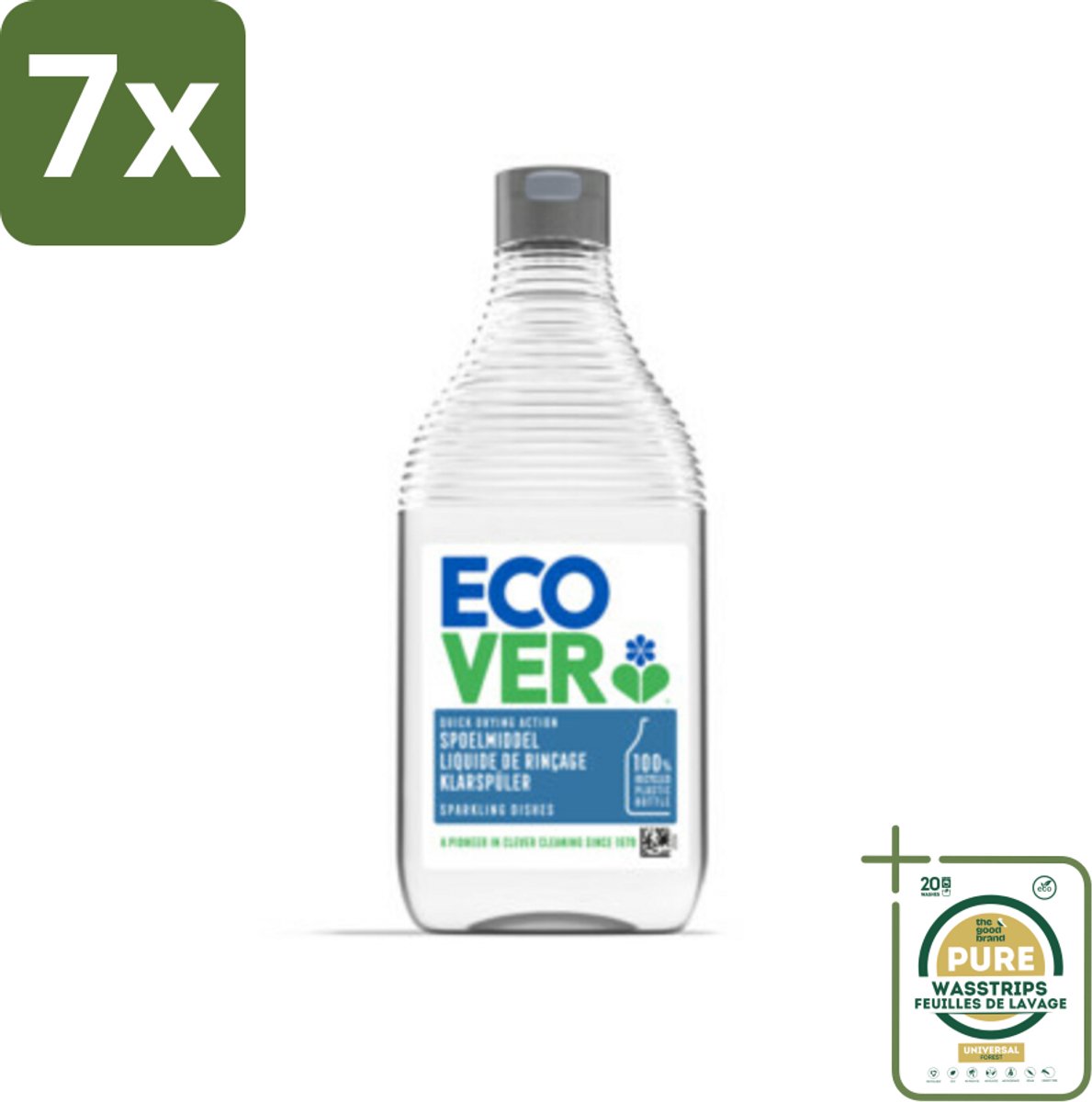 7 x Ecover - Spoelmiddel - 450 ml - Grootverpakking - Ecover Spoelmiddel - Vaatwasmiddel - Glanzende Vaat - Streeploze Vaat - Kalkaanslag