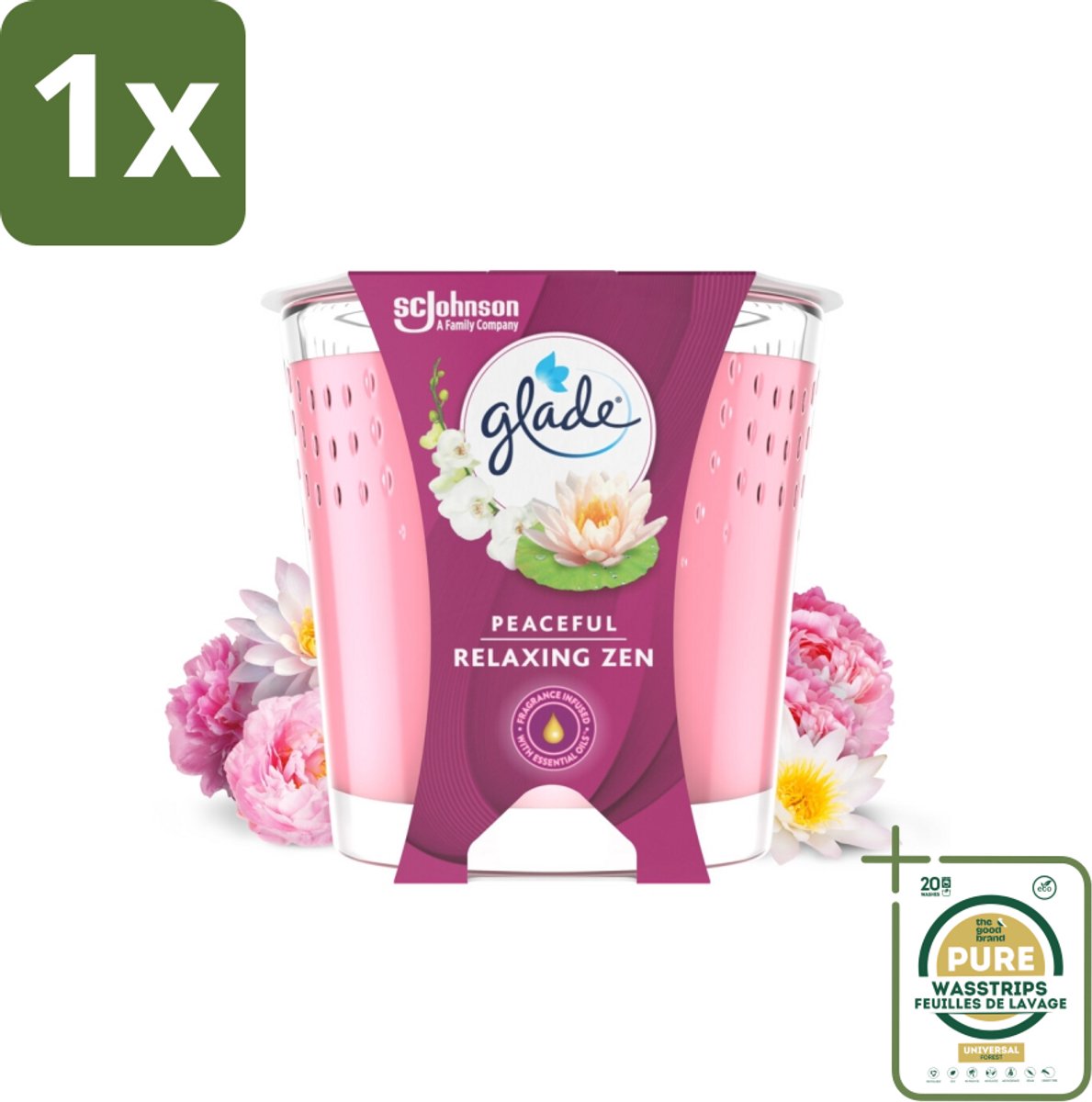 1 x Glade - Geurkaars Relaxing Zen - 100% Raapzaadwas - 112 g- Geurkaars - Rust - Calm - Zen - Appel