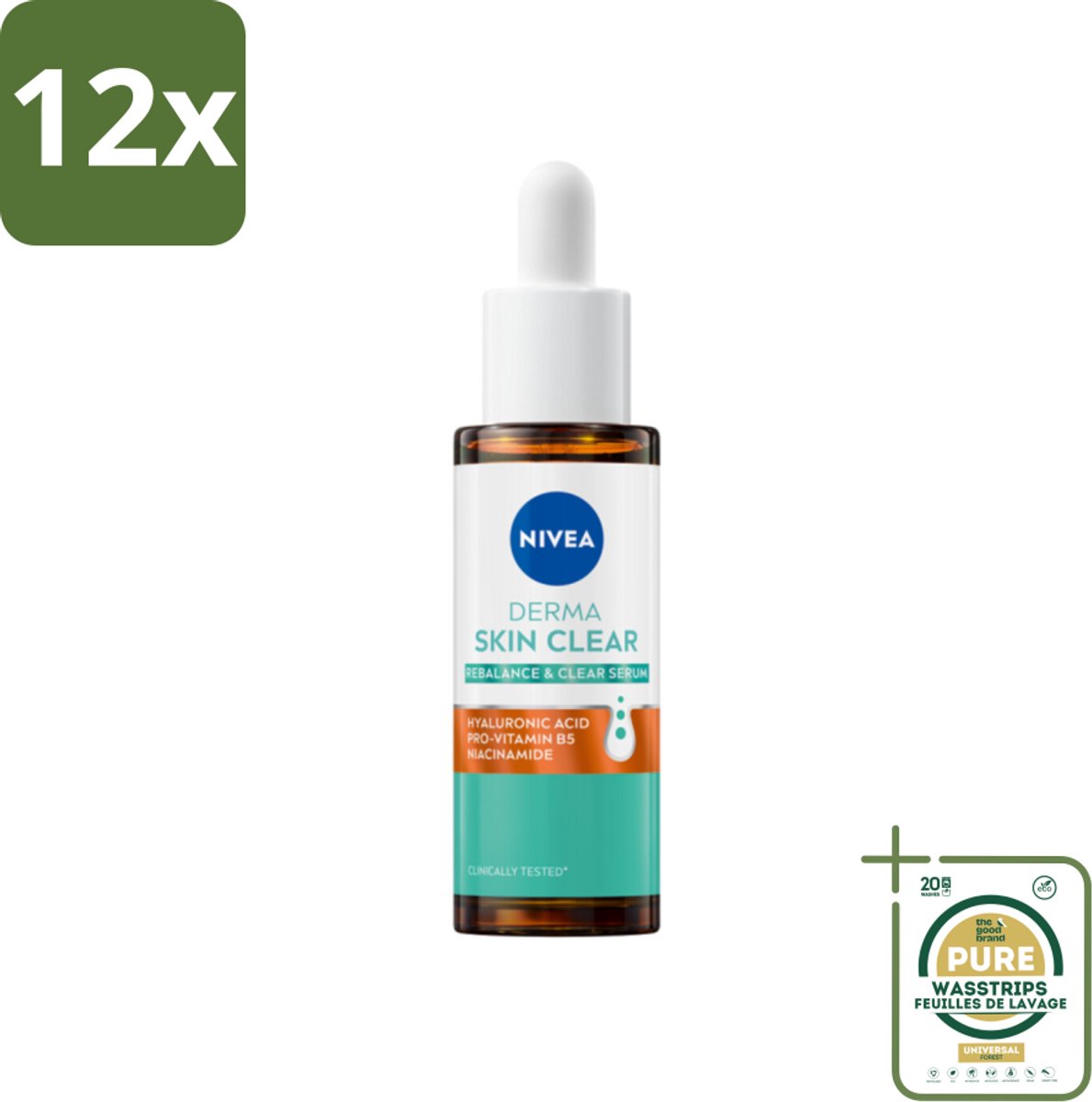 Nivea - Derma - Skin Clear Serum - Zuiverend en Kalmerend - Met Hyaluronzuur en Niacinamide - 30 ml - Voordeelverpakking - 12 stuks - Serum voor gevoelige huid - Serum met hyaluronzuur