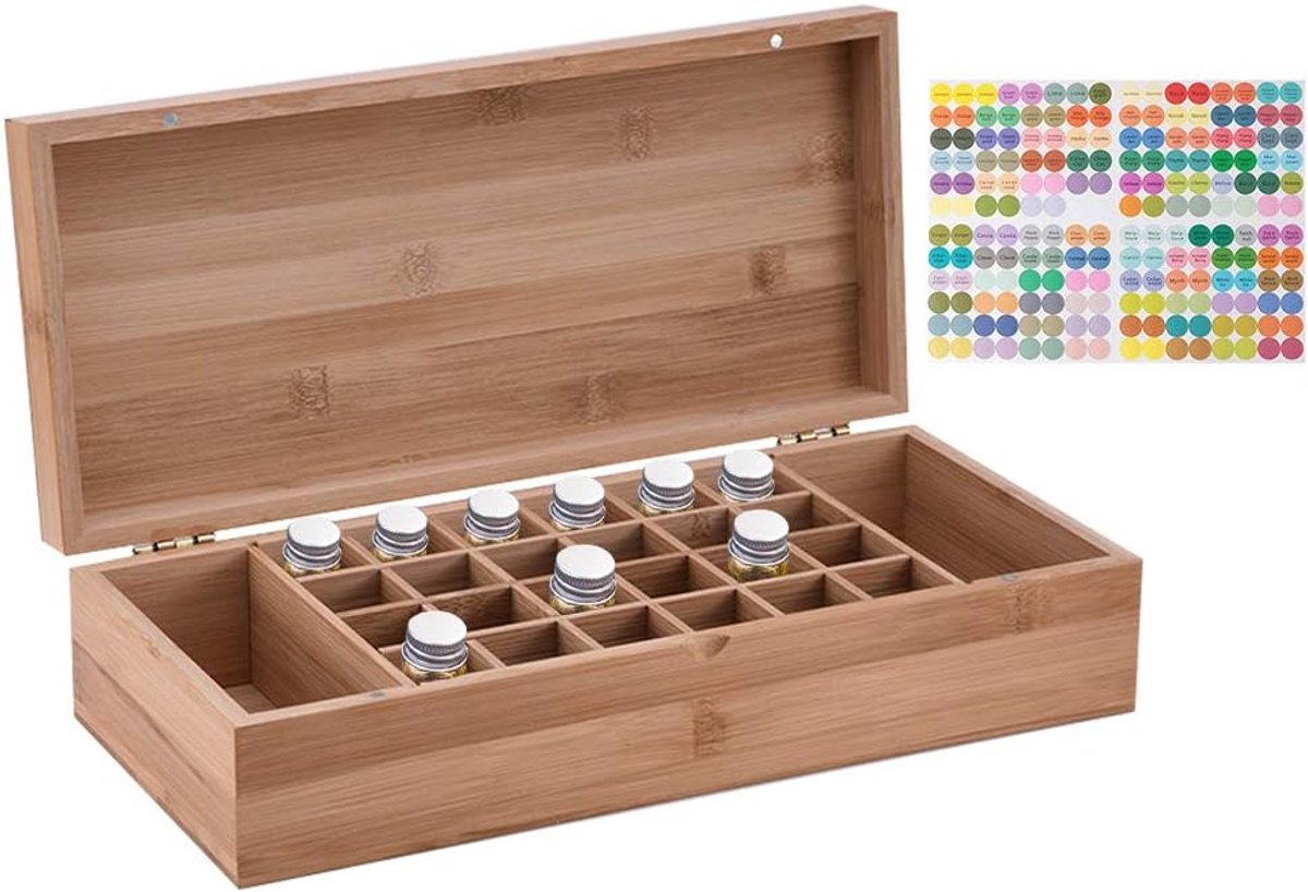 Bamboe etherische olie-organizer - 26 gaten - opbergdoos - perfect voor geuroliën en cosmetica - ShopVlot