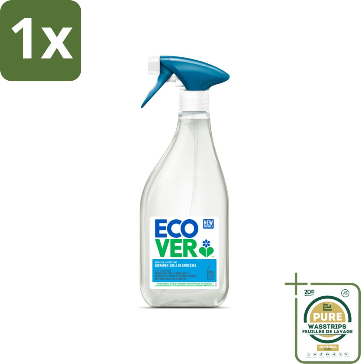 1 x Ecover - Badkamerreiniger - Munt & Komkommer - 500 ml- Badkamerreiniger - Kalkaanslag - Zeepresten - Munt En Komkommer - Plantaardige Reiniger