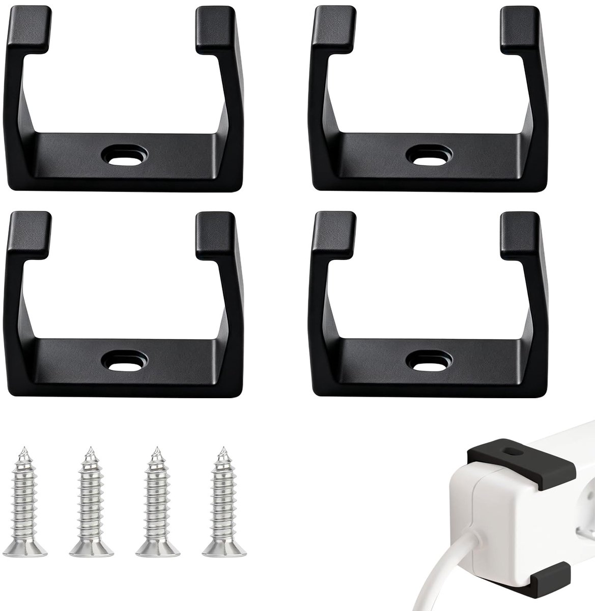 Stekkerhouders 4 stuks - universeel zwart - voor stekkerdozen 4,5-5 cm - perfect voor kabelbeheer - ShopVlot