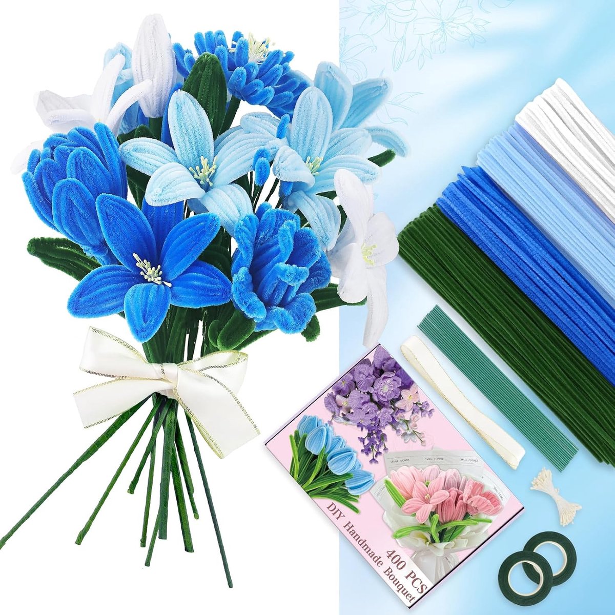 Pipe cleaners - Blauw - Chenilledraad Knutselset met 400 Stuks - Creatief Knutselmateriaal voor Bloemstukken en Decoraties