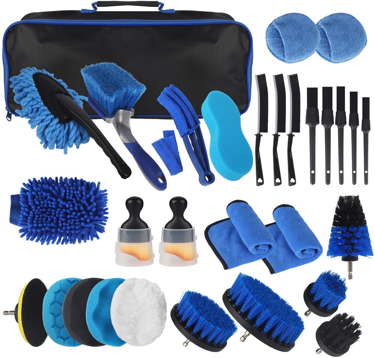 Famanu – Autoreinigingsset, 31-delig, complete set met borstels en detailpenselen voor binnen- en buitenreiniging van auto, velgen en dashboard