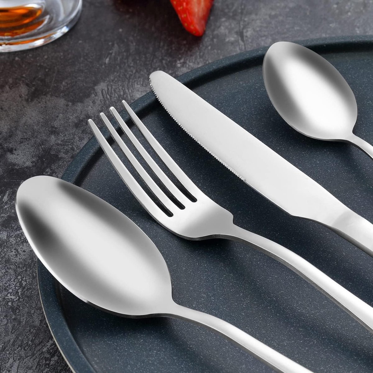 Bestekset, BEWOS 16-delig roestvrij staal mat zilver bestekset, servies zilverwerk set met lepelmes en vorkset - ShopVlot