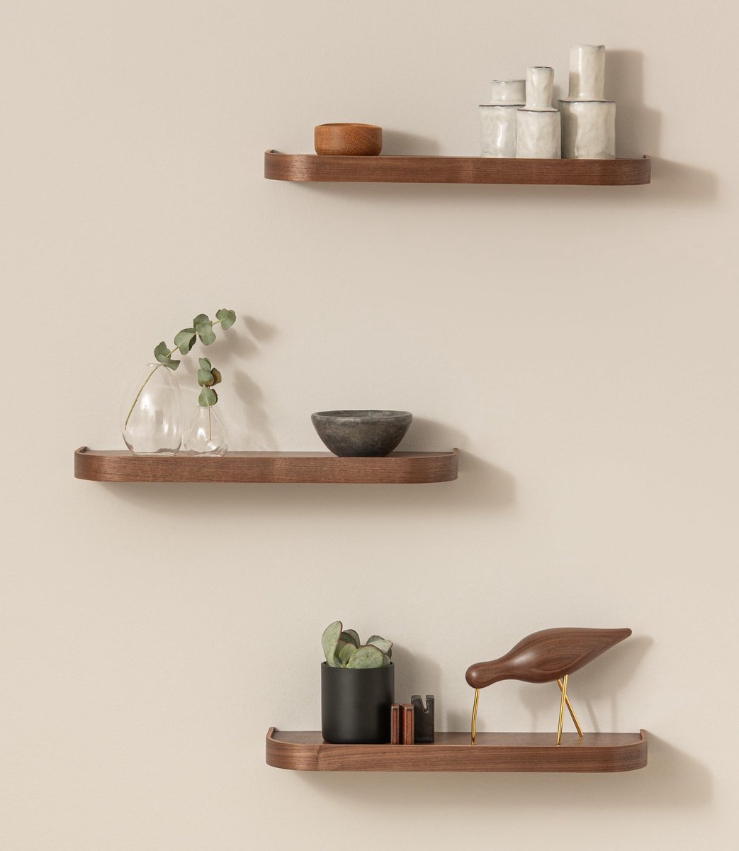 Famanu Wandplank-set met 3 zwevende planken in echt houtfineer, wanddecoratie en opbergruimte voor badkamer, woonkamer, keuken en slaapkamer, walnoot Naturel