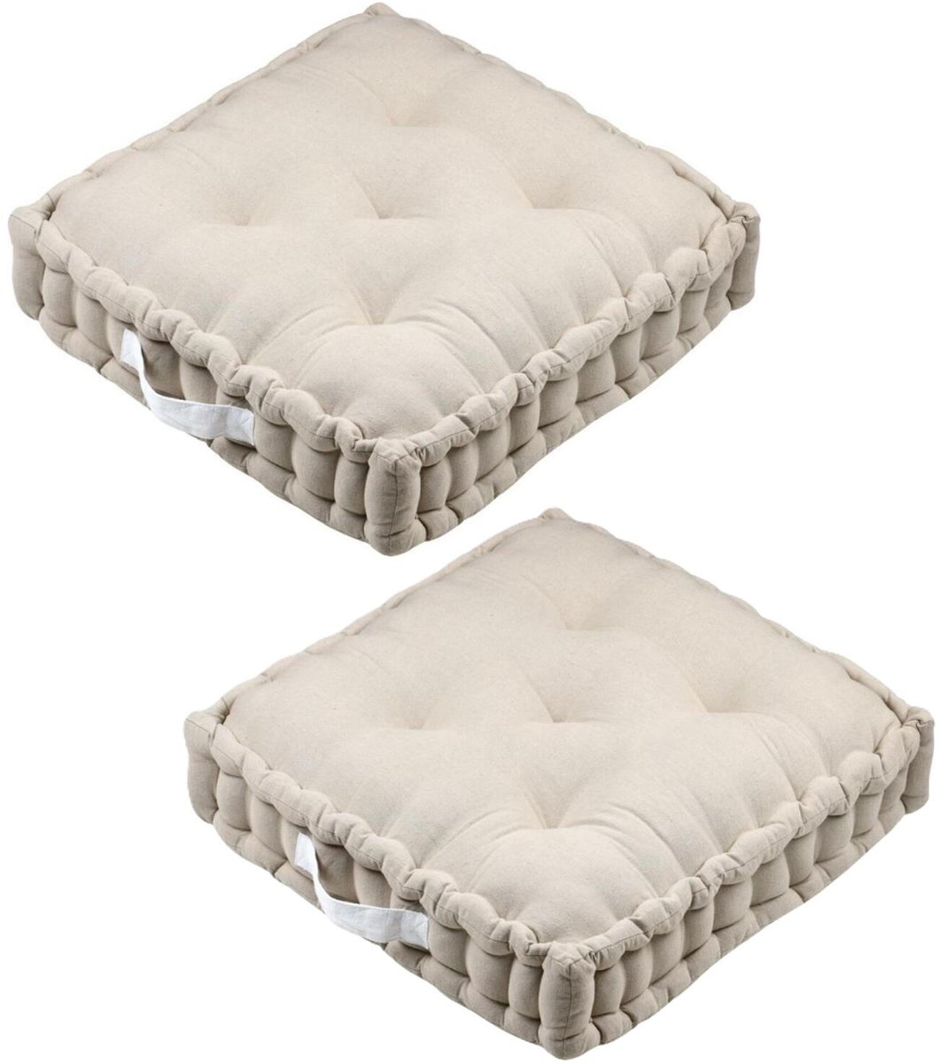 Stof Textile Vloerkussen Rilax - 2x - beige - katoen - 60 x 60 x 10 cm - vierkant - Extra dik - palletkussen