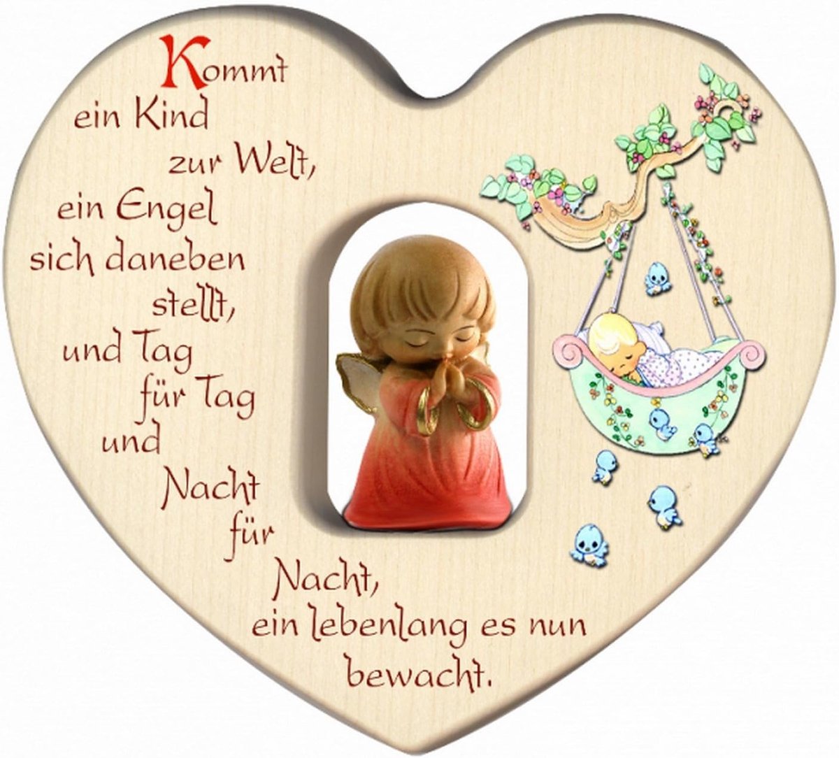Heart for girls with guardian angel for birth/decoration/nursery/made of wood - ShopVlot