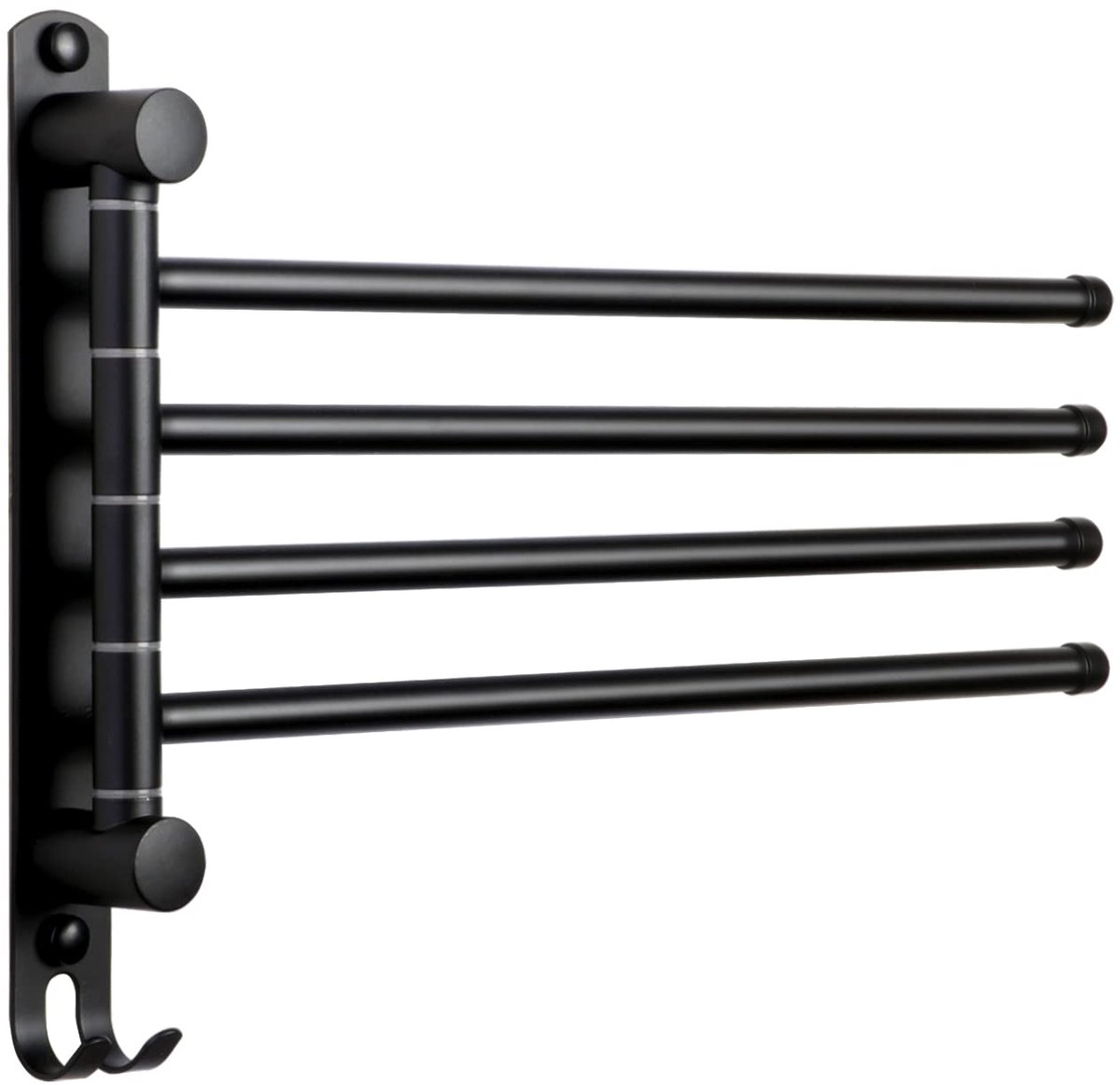 Famanu – Roestvrijstalen handdoekhouder, draaibare handdoekhouder voor badkamer, 4-armige handdoekstang, wandmontage, 32 cm, zwart
