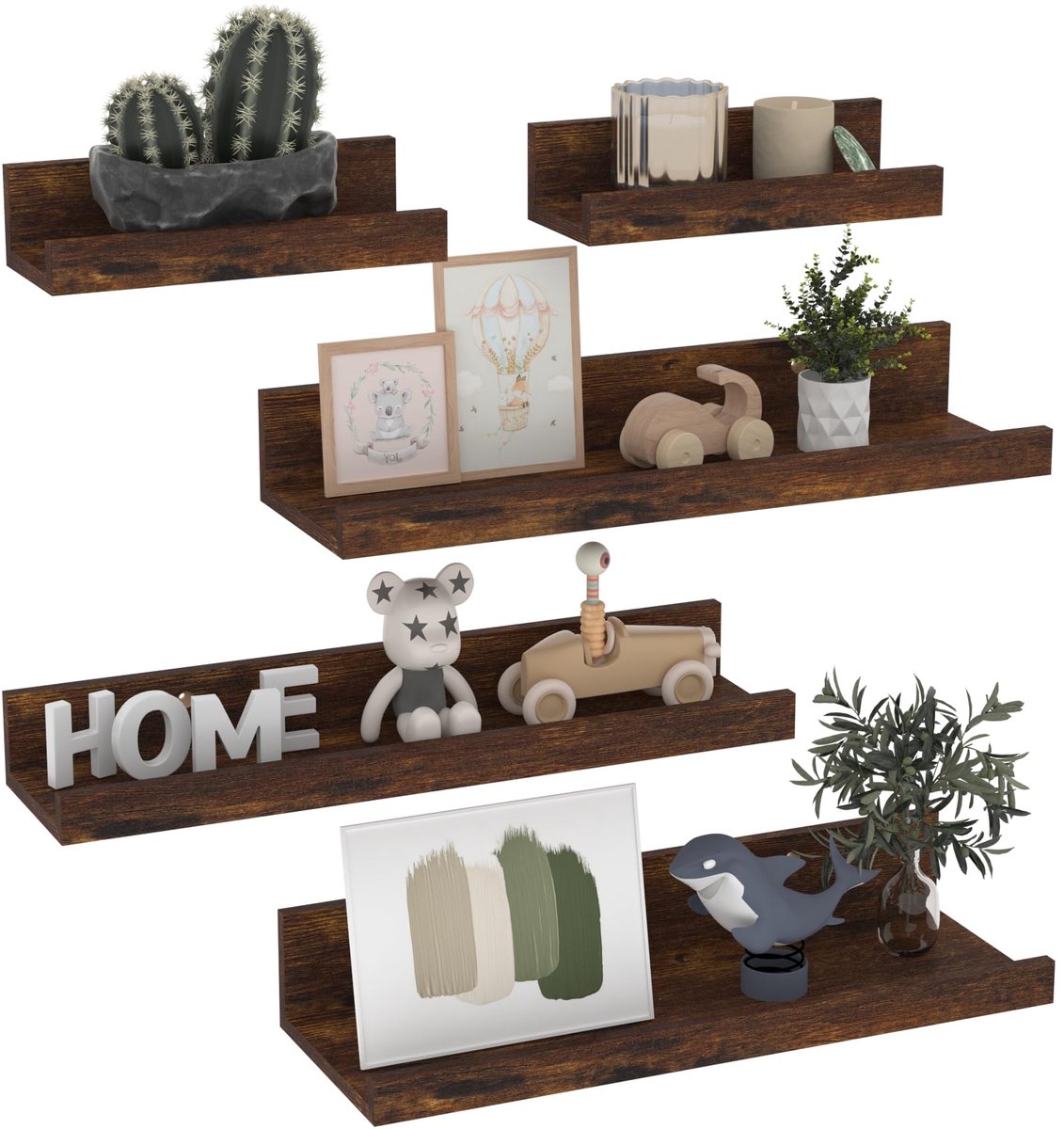 Famanu – Set van 5 zwevende planken voor muur, bruin, ideaal voor decoratie en opbergruimte