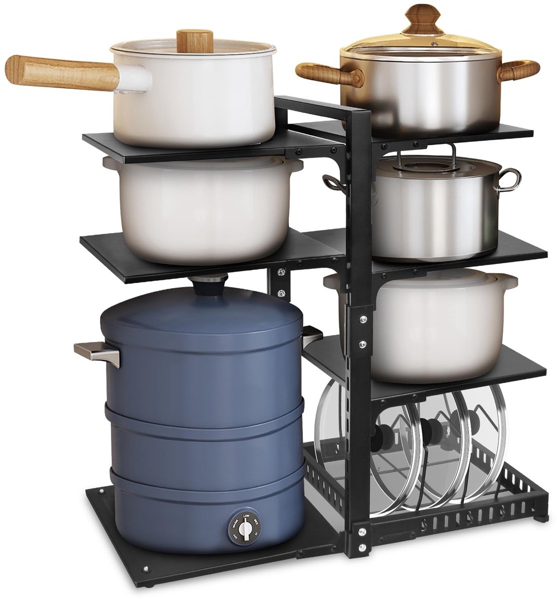 Famanu – Verstelbaar pannenrek: 6+1-laags Heavy Duty Pan Organizer voor kast en aanrecht