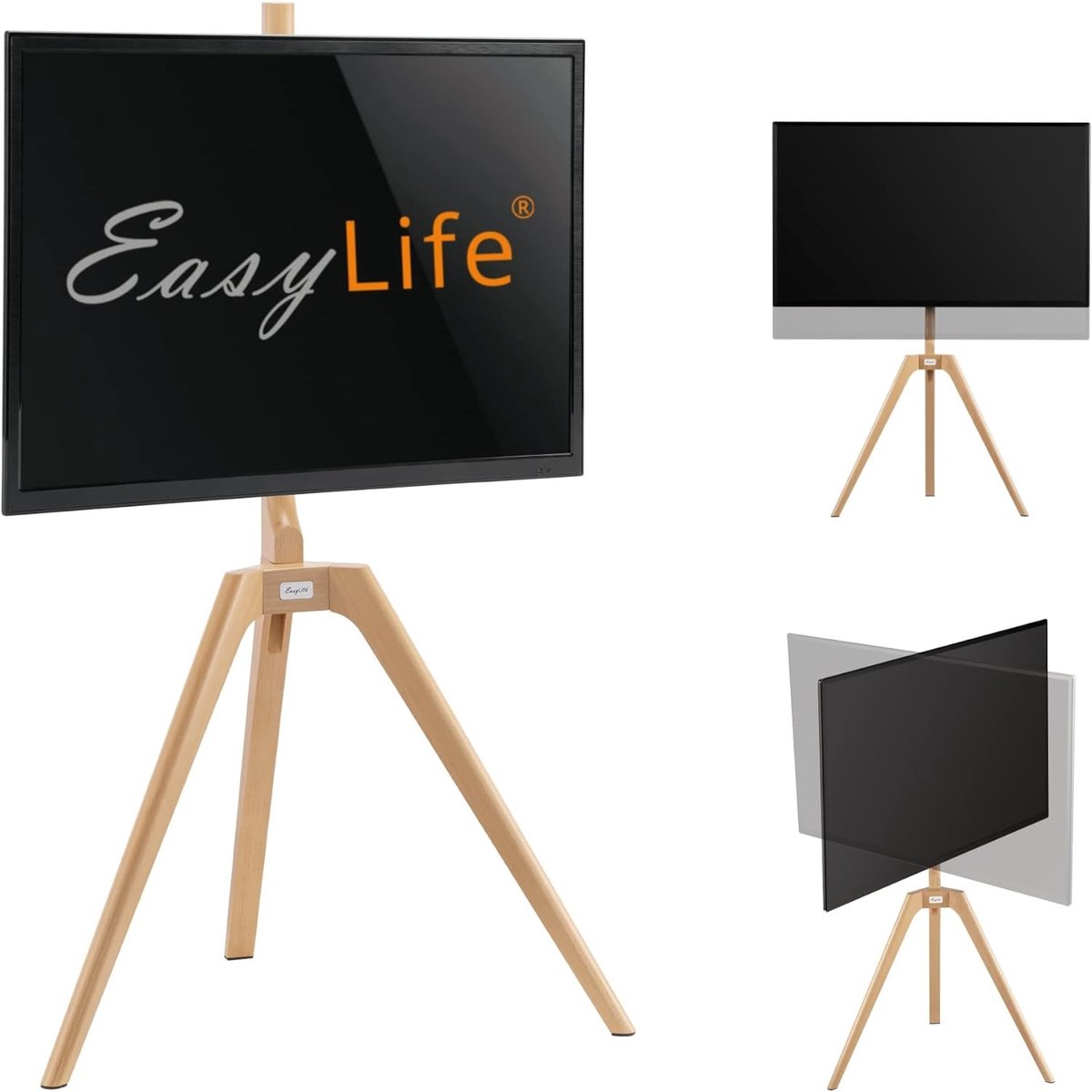 Houten TV Standaard - Wit/Beuken - Geschikt voor TV's tot 65 inch - Draaibaar en Hoogte Verstelbaar - Voor Thuis en Kantoor