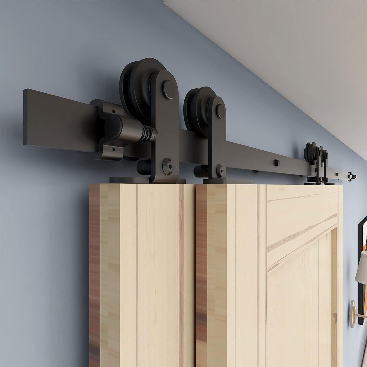 Bypass Sliding Door Fittings, 244 cm, Sliding Door System, Sliding Bar, Wooden Sliding Door, T-Shape, Black - ShopVlot