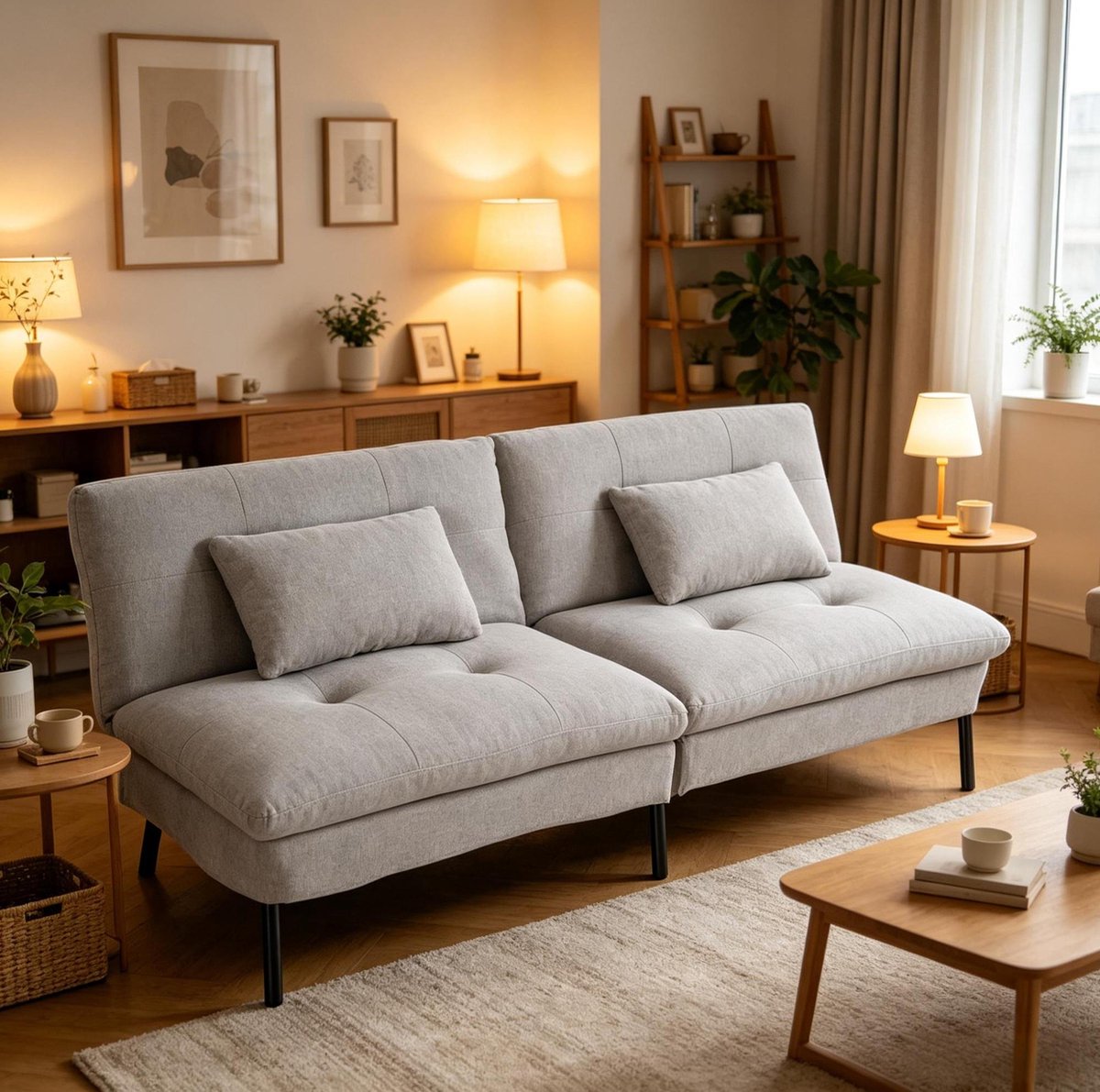 MODENUIT Slaapbank 2-Zits - 5-Standen Verstelbare Rugleuning - Voor Woonkamer En Slaapkamer - Stof - Lichtgrijs