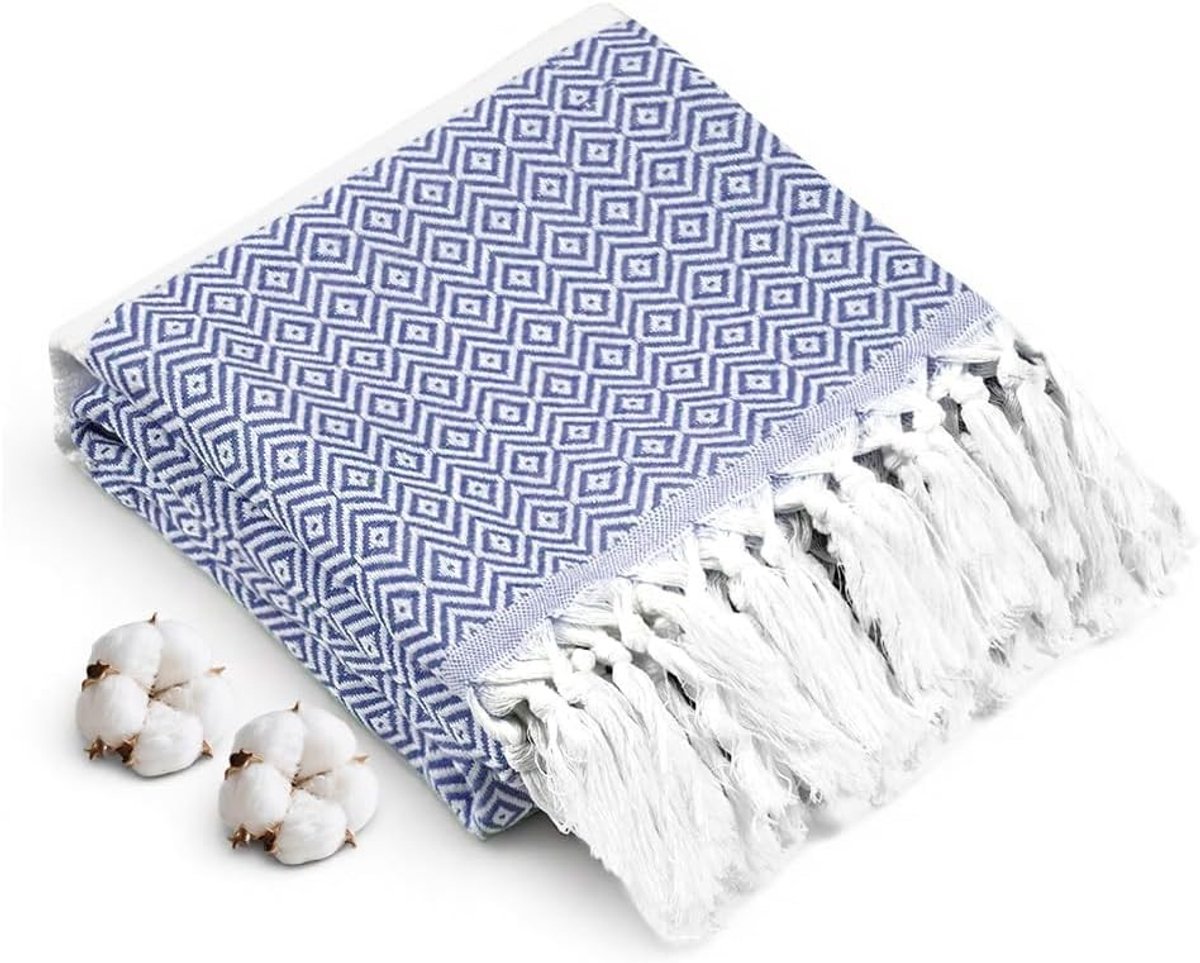 Strandhanddoek - Donkerblauw - 100 x 180 cm - Absorberende en Sneldrogende Katoenen Handdoek - Voor Strand, Bad en Reizen
