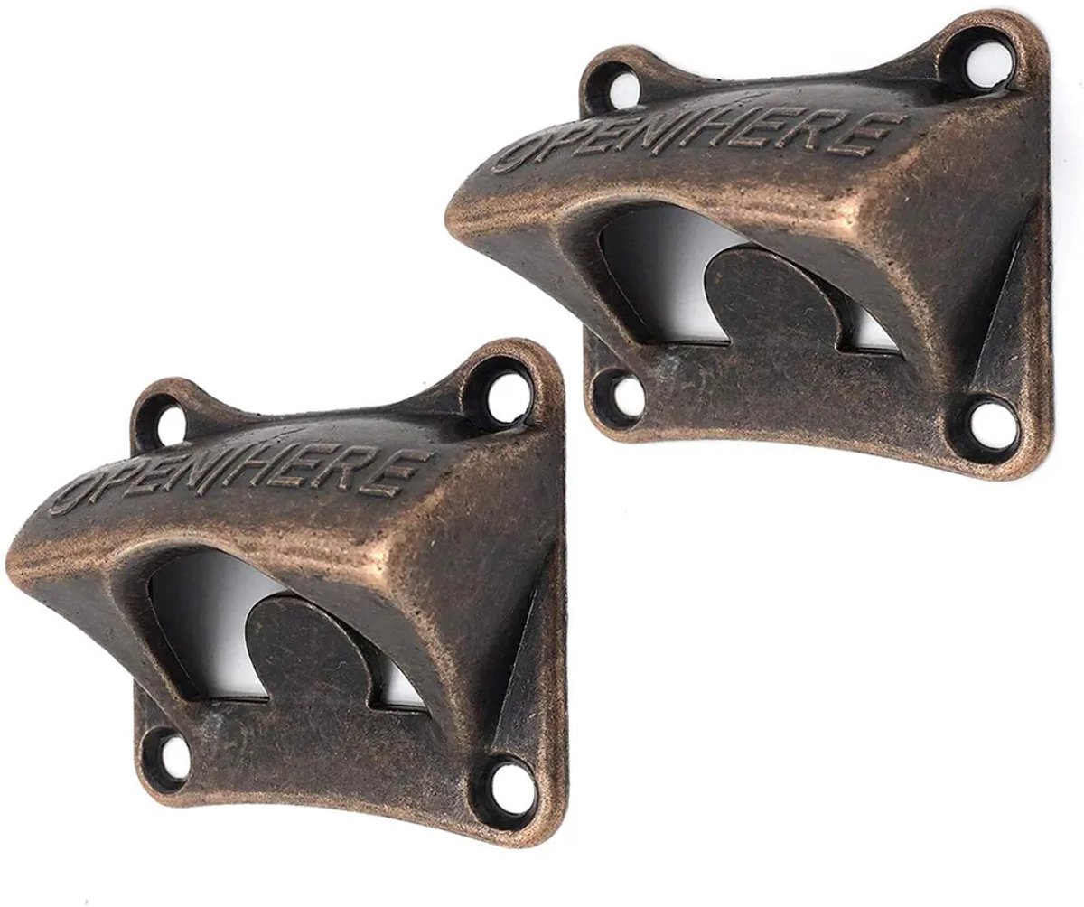 Flesopener Geschikt voor wandmontage, 2-delige set, flesopener/bieropener Geschikt voor wandmontage Geschikt voor Geschikt voorgemonteerde schroeven (brons).