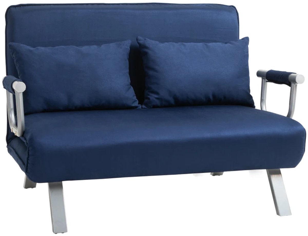 Slaapbank - 5-voudig verstelbaar - Kunstsuède - Metalen frame - Inclusief kussens - Marineblauw