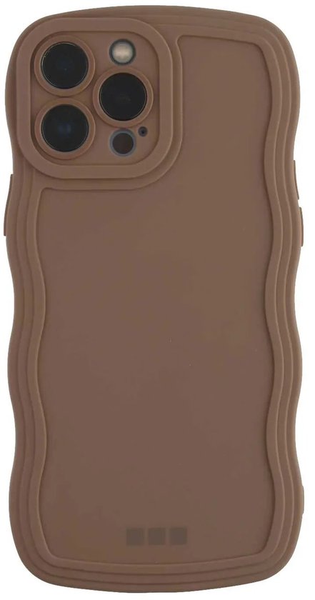 Bruin, gegolfd telefoonhoesje met uitsparing voor camera's.