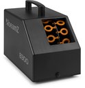Zwarte BeamZ B300 bellenblaasmachine met handvat en zes oranje bellenblaasringen zichtbaar aan de voorzijde.