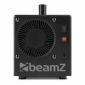 Achterkant van zwarte BeamZ bellenblaasmachine met ventilator, aan/uit schakelaar en stroomaansluiting.