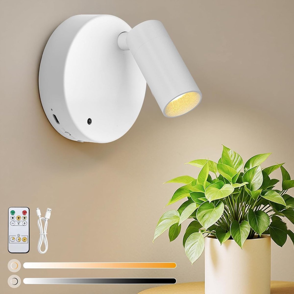 Schilderijlampje draadloos - Wit - Oplaadbaar met 3000 mAh Batterij - Draadloos Led Spotlicht voor Wandmontage
