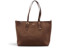 Flora&Co - STELLA - suède look - grote handtas/tote bag met lange instelbare draagriem - chocolat/bruin - geschikt voor A4 - ideaal voor school- of werktas