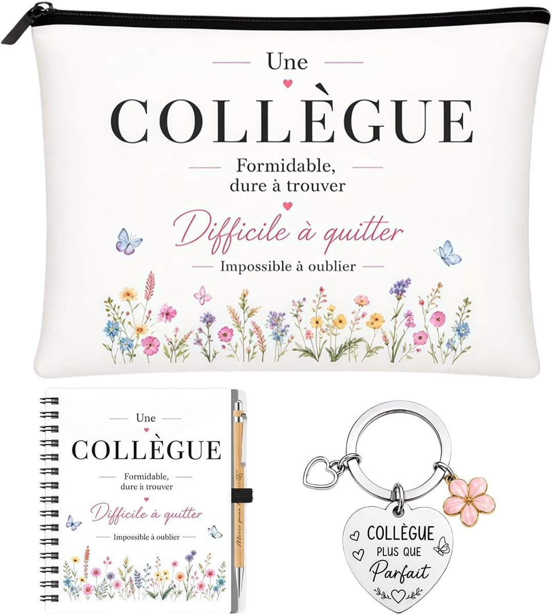 4-delige cadeauset voor collega, dames, make-uptas, notitieboek, spiraalbinding, sleutelhanger - ShopVlot