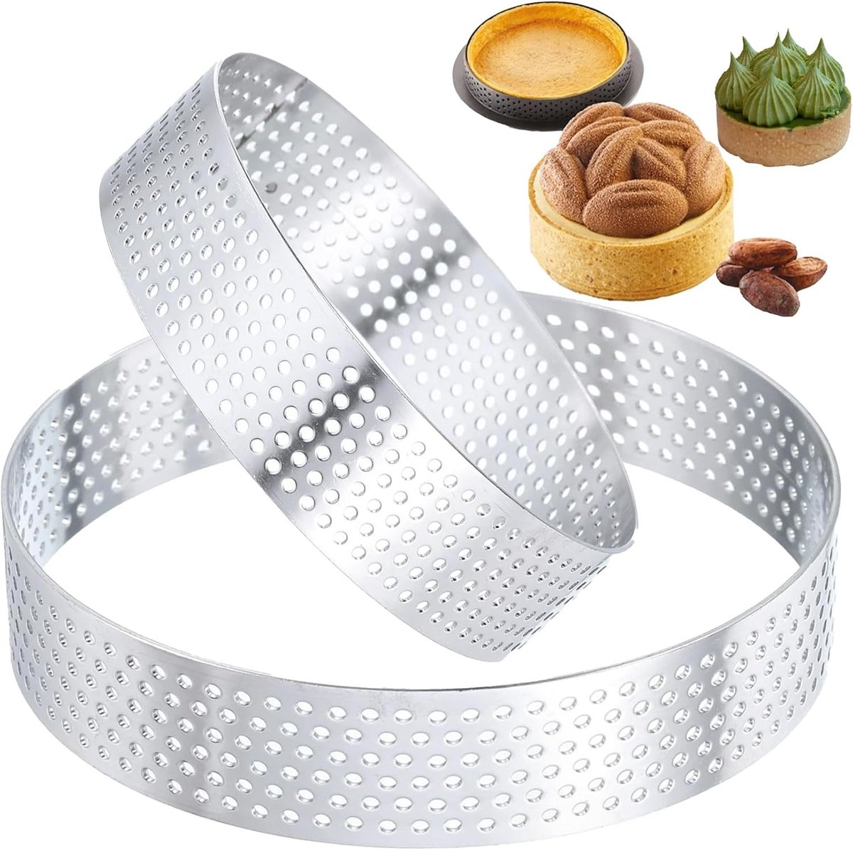 Sloffenring bakvorm - RVS - 20 cm - Perforeerde Mousse Tartelette Vorm - Voor Zelfgemaakte Desserts
