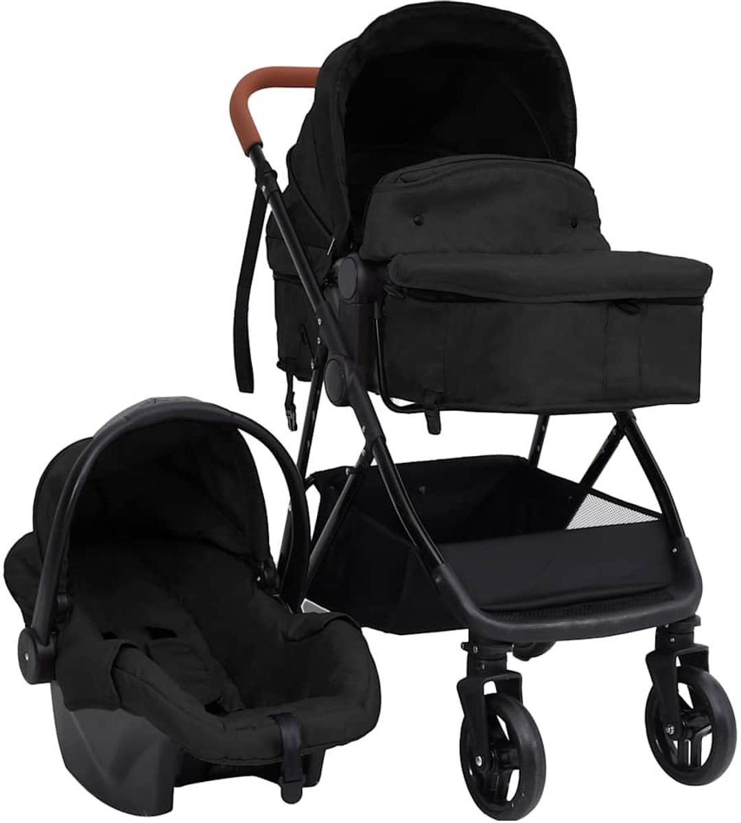 vidaXL Kinderwagen 3-in-1 staal antracietkleurig en zwart