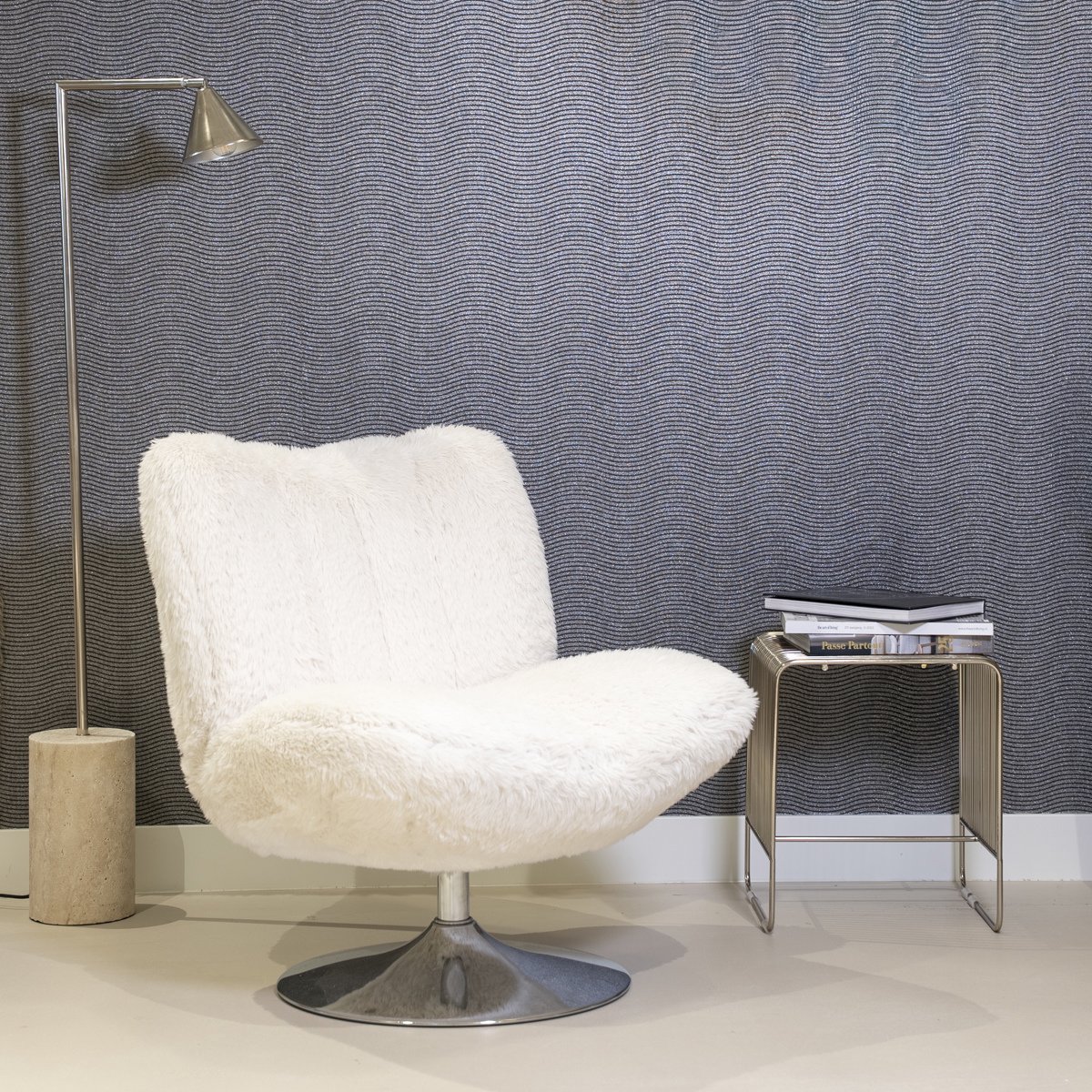 DÉJA Living Draaifauteuil Morten - Beige Fluffy/Chrome - 70x78x82cm