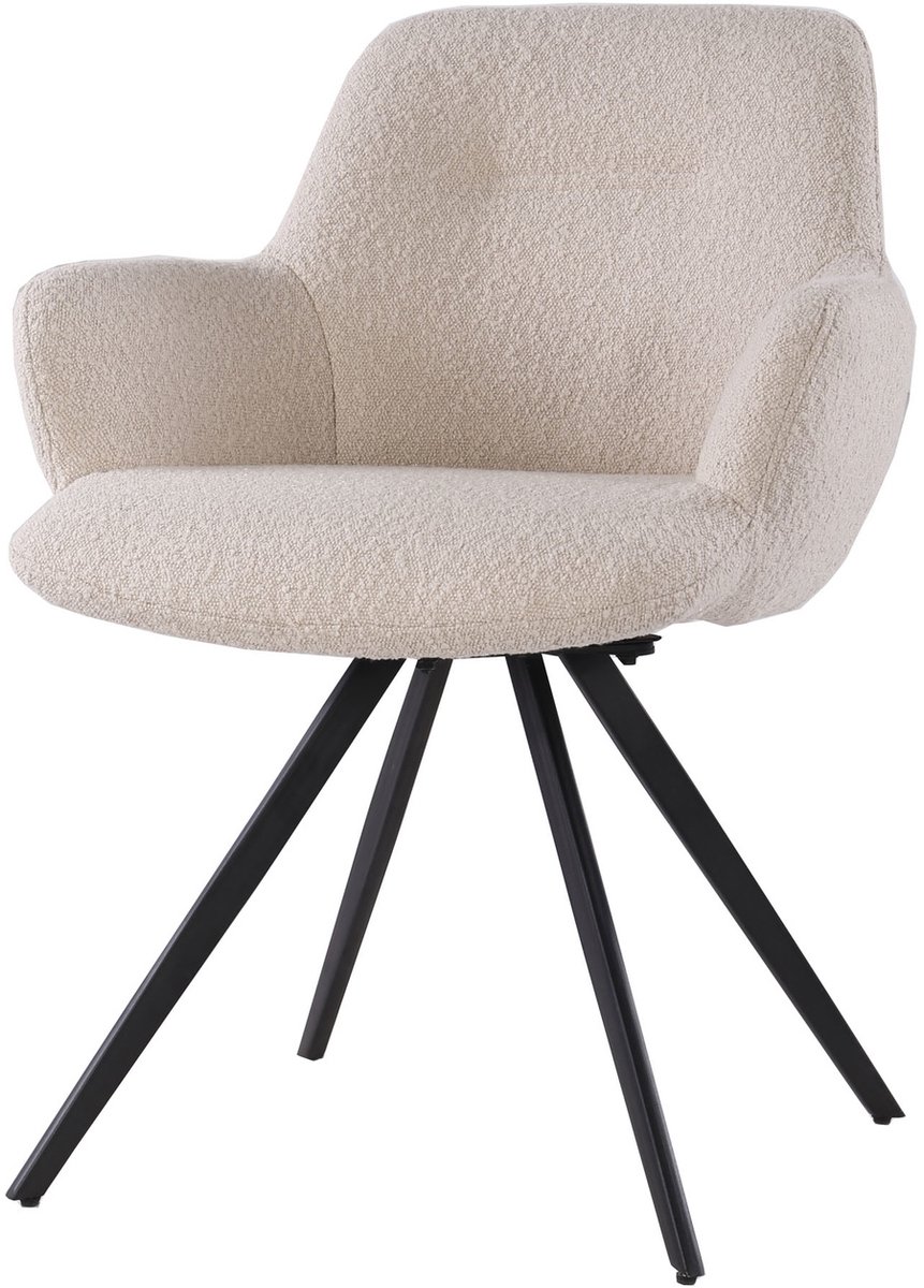 Livingfurn Eetkamerstoel Doreen Bouclé Beige Draaibaar - Set van 2