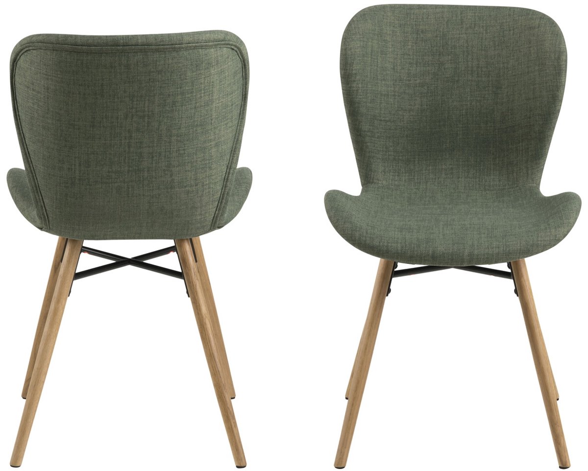 Giga Living Eetkamerstoel Zaria - Groen - Stof & Eikenhout - Set van 2