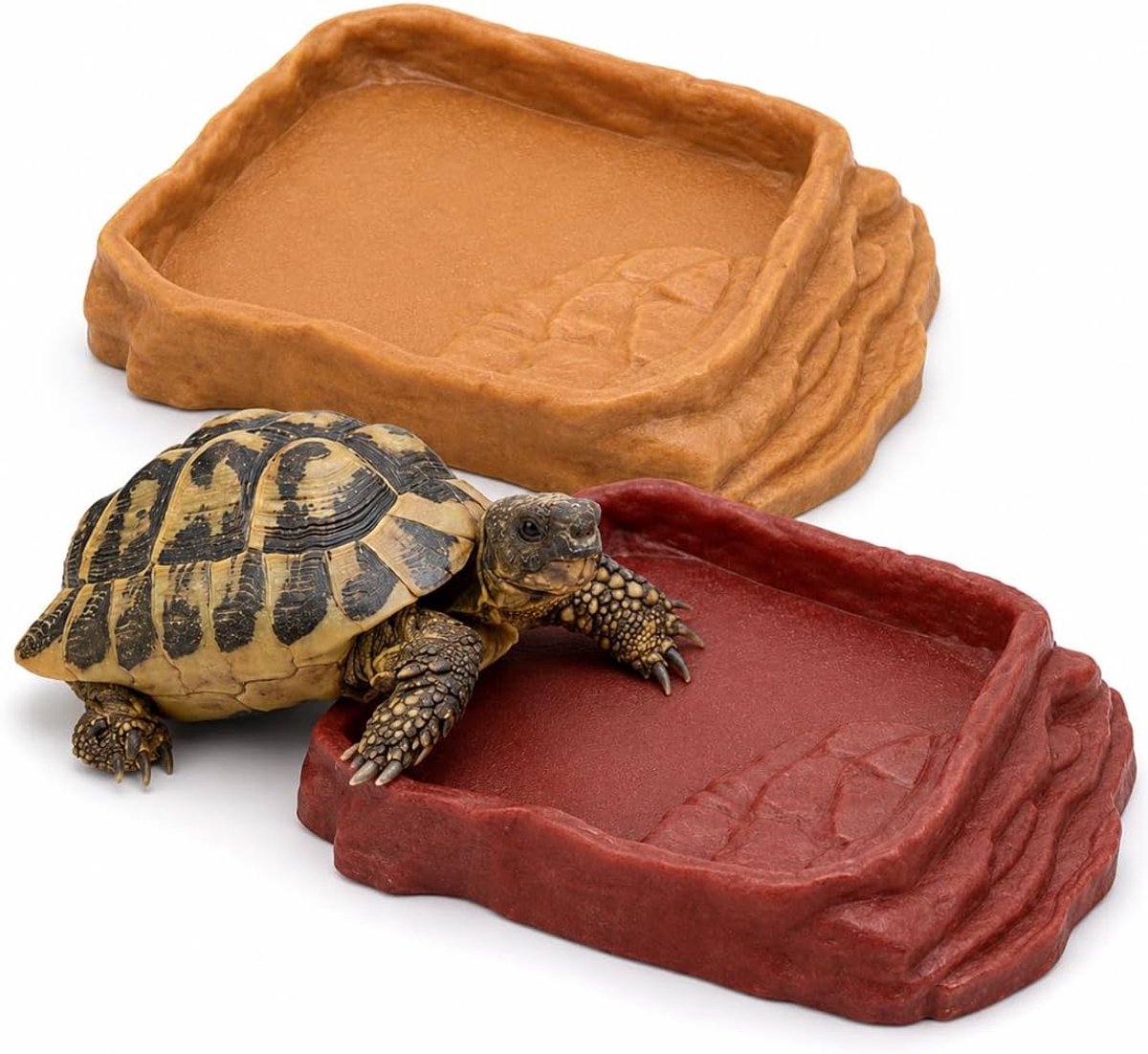 Waterschalen voor schildpadden - 2 stuks - kunstrots - aardgeel en roodbruin - ideaal voor klimdieren - ShopVlot