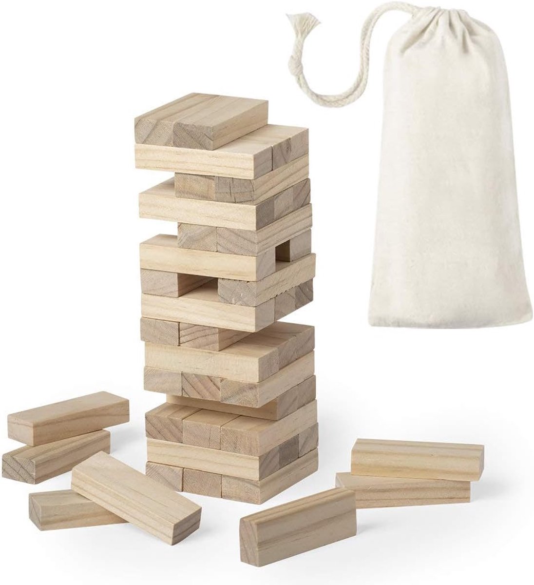 Houten stapeltoren set small - 45 delen - robuuste katoenen tas - leuk gezelschapsspel voor het hele gezin - ShopVlot