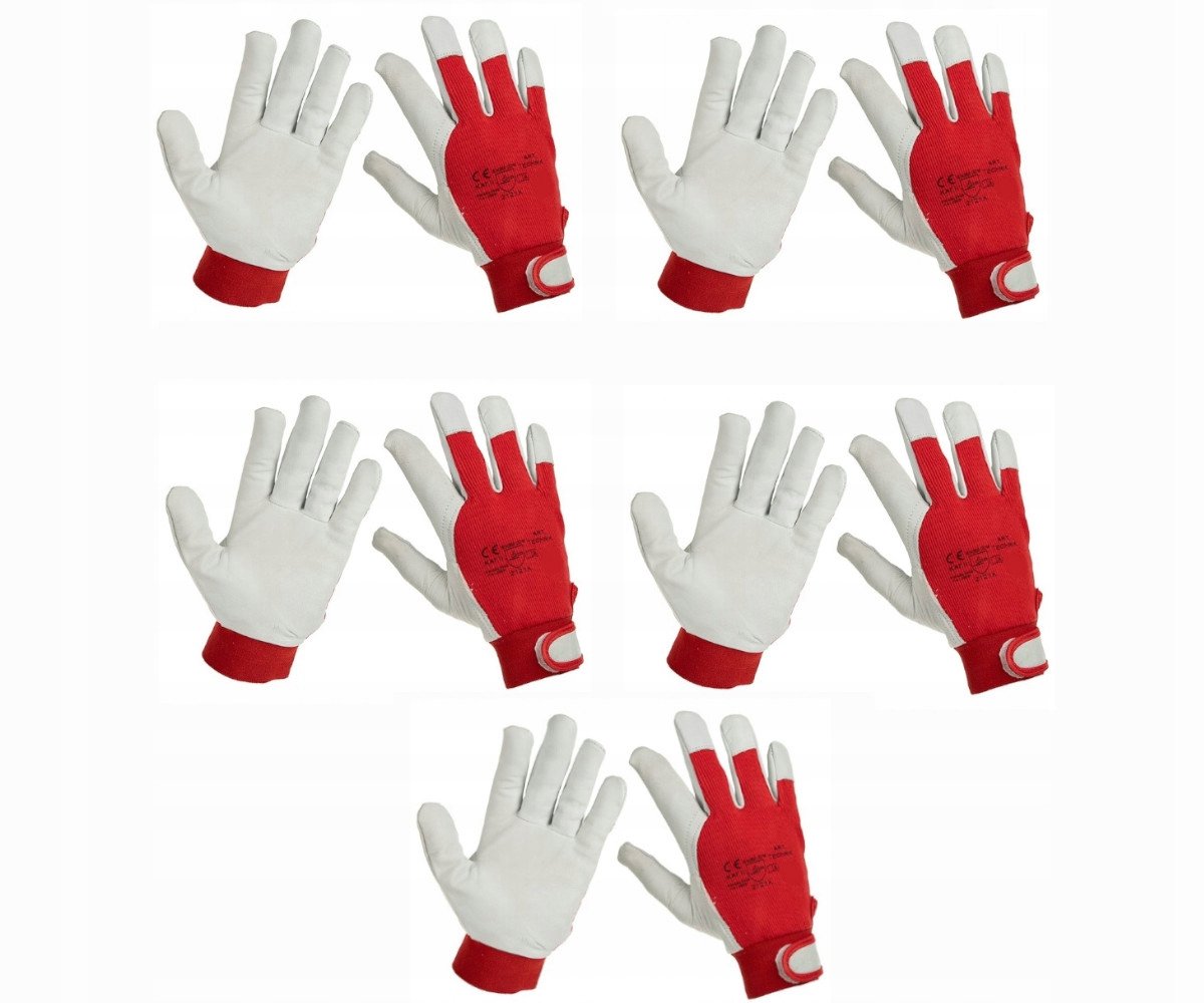 Werkplaats handschoenen geitenleer klittenband rood maat 11 - 5 paar