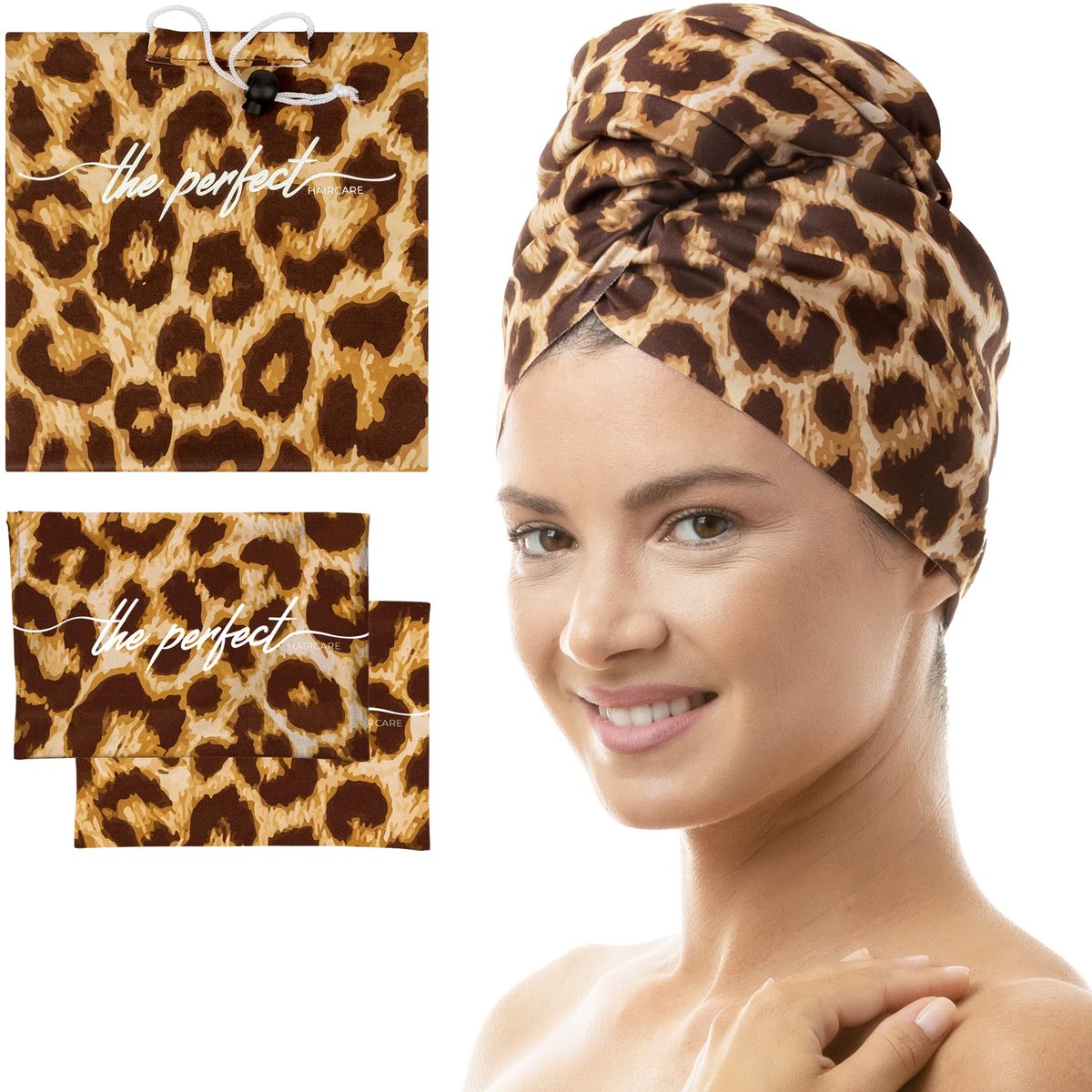 Haarhanddoek set voor krullend haar - grote tulband + 2 kleine scrunching handdoeken - perfect voor nat ploppen - ShopVlot