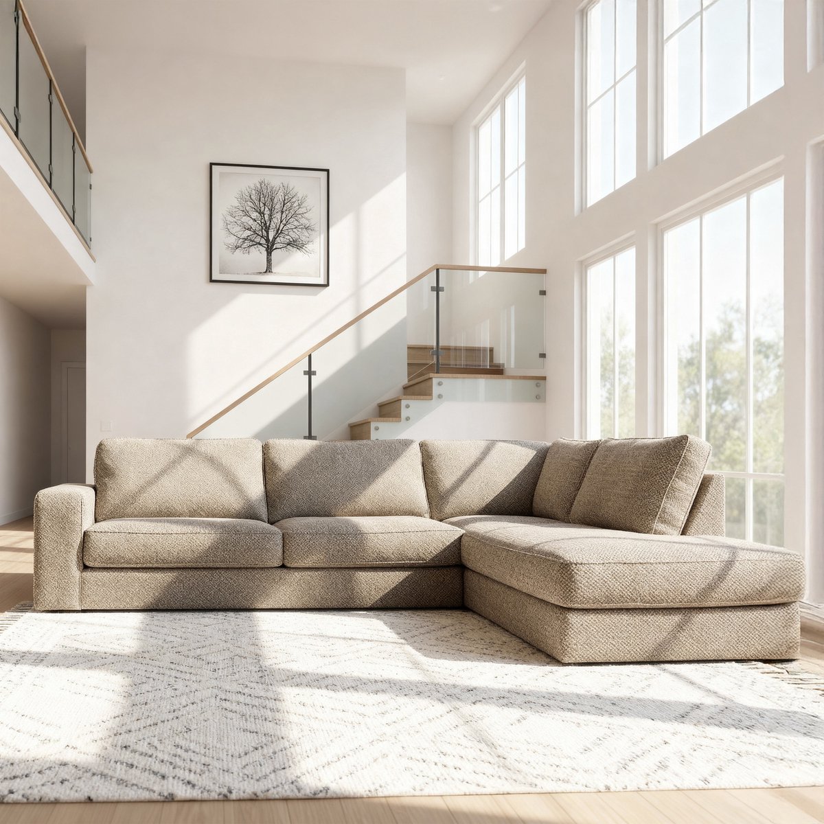 Giga Meubel Hoekbank Easton Silencio Beige – Rechts – 3-Zits – Stof – 295x214x85 cm