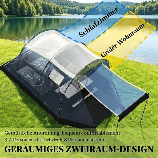 MIVRAY Tunneltent - Waterdicht 3000 Mm En Dubbelwandig - 460 X 260 X 190 Cm - Polyester - Blauw - 4-Persoons Kampeertent Met Voortent — afbeelding 3