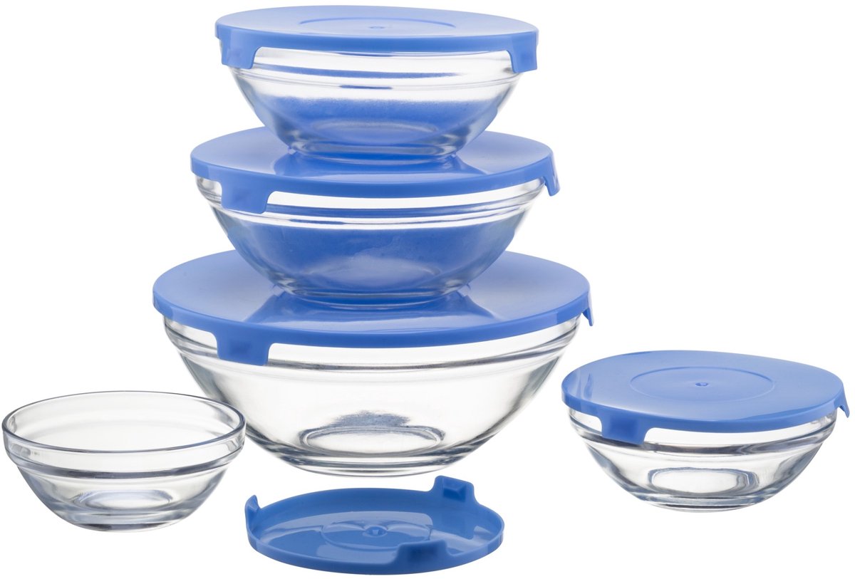 Glazen Saladeschalen INARI Set van 5 met Deksel - Hoge Kwaliteit