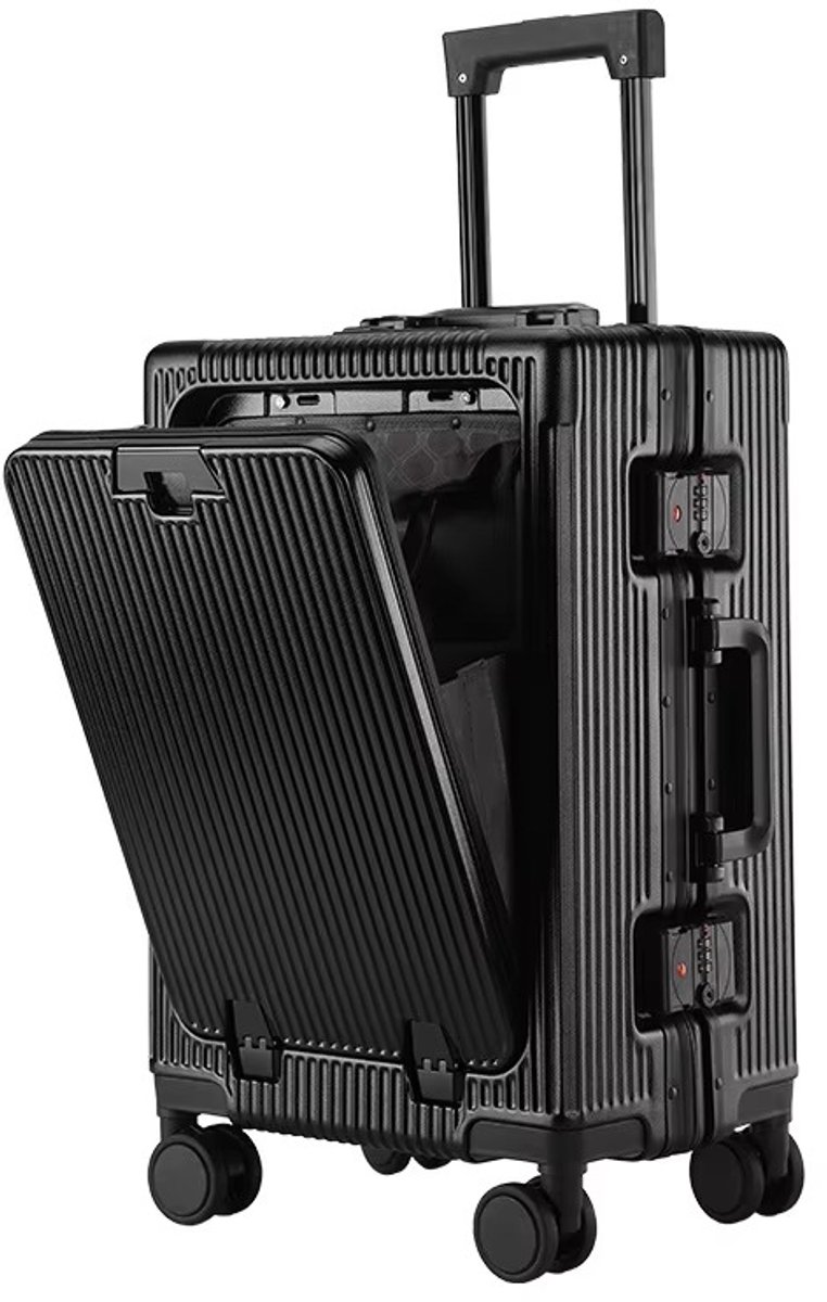 CreateEcom Koffer - handbagage koffer - reiskoffer - met vooropening en laptop vak - inclusief oplaadstation en slot - 56 cm hoog - zwart