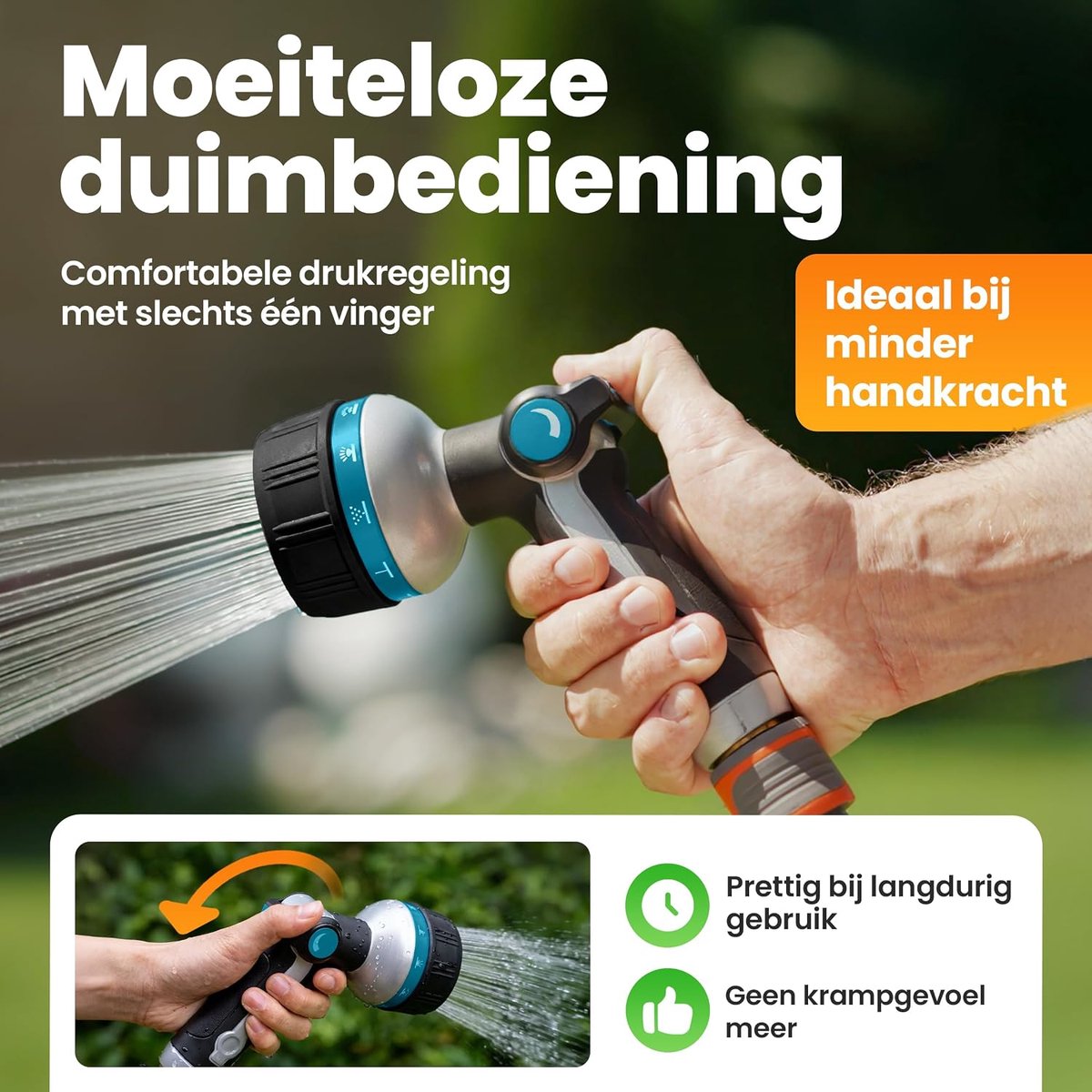 Tuinsproeier met 7 sproeistanden - metalen behuizing - regelbare waterdruk - multifunctionele broes voor tuin - ShopVlot