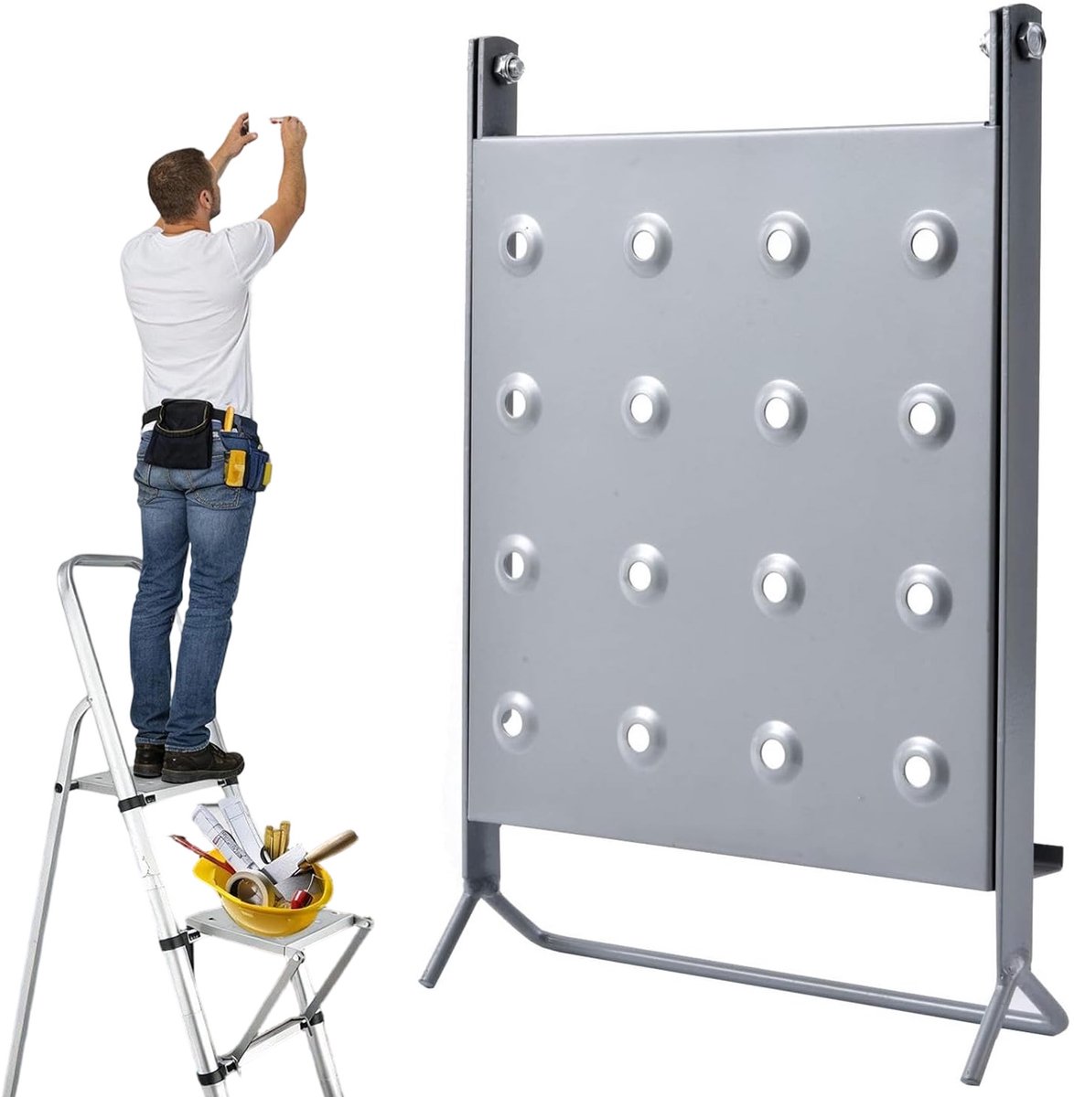 Ladderplatform - Werkplatform Voor Ladder - Antislip Blad - 30x27 cm - 150 kg Draagvermogen - Opvouwbare Steunarm - Compatibel met Ladders 29-36 cm - Voor Verfblikken & Gereedschap - Thuis & Bouw