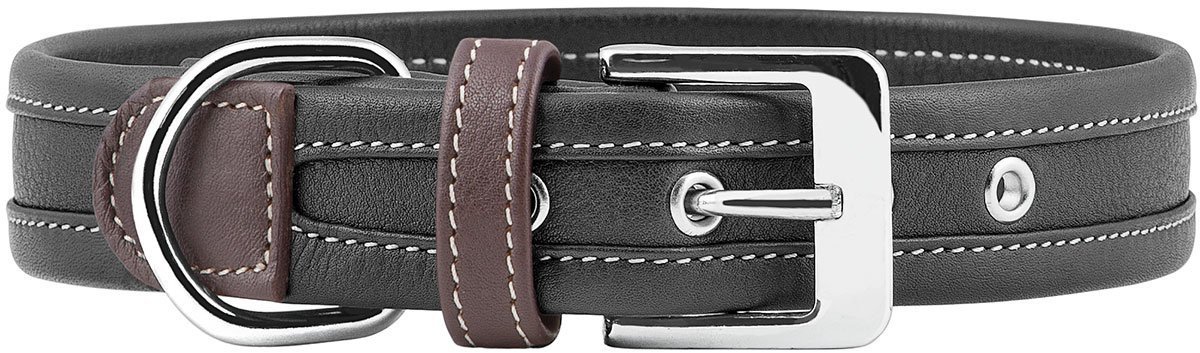Knuffelwuff zachte echt lederen hondenhalsband Midpines zwart 35-42cm, 2,8cm