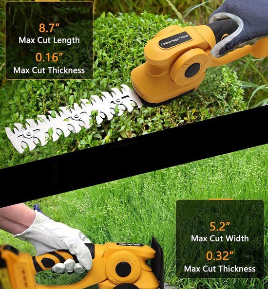 2-in-1 Draadloze Heggenschaar En Grasmaaier - 45° Verstelbare Kop Snelsluiting Dubbele Veiligheidsschakelaar Ergonomische Handgreep - Compatibel Met Dewalt 18V/20V Accu (Niet Inbegrepen) - Geel — afbeelding 5