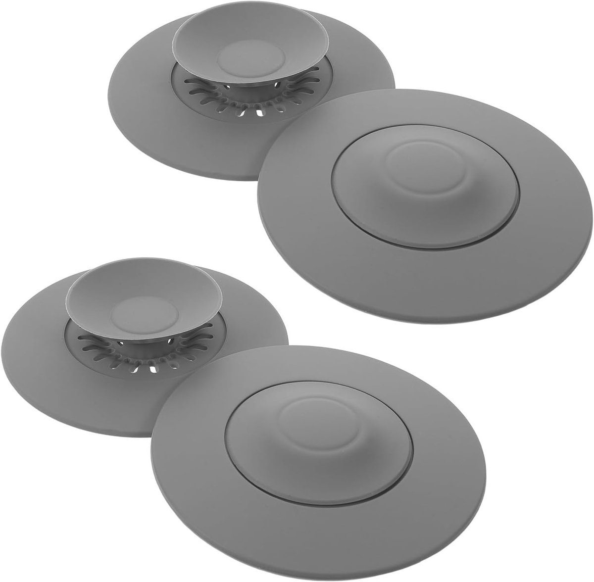 Claoner 4 stuks universele silicone bad en keuken afvoerstoppen - ingebouwde haargrapper zachte Tpc cover - gemakkelijk te verwijderen - geschikt voor badkamer en wastafel - grijs
