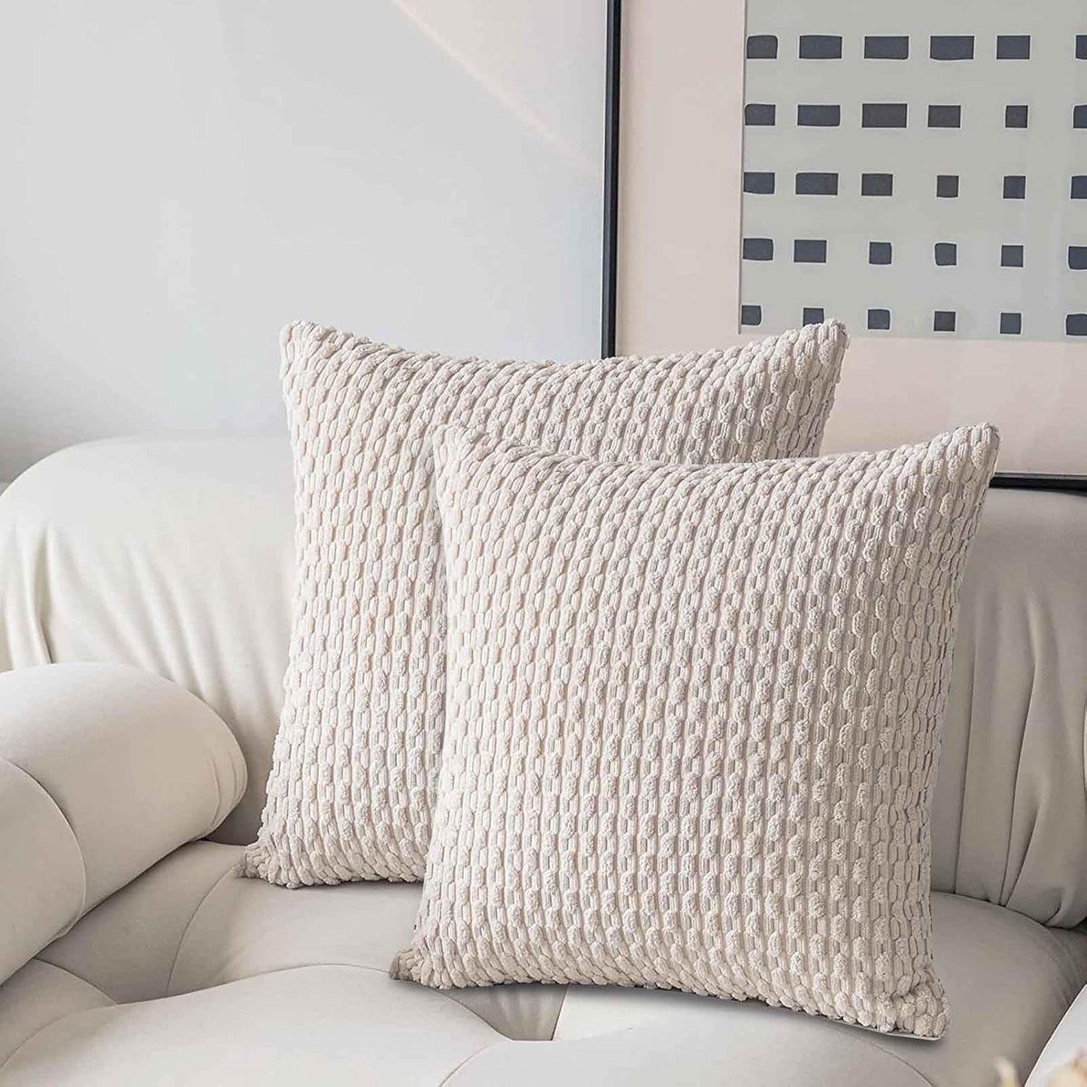 GWAWG 2 Pieces Cushion Covers Cream Pillowcases 40cm x 40cm/15.7x15.7inch Corduroy Boho Decorative Luxury Style for - ShopVlot