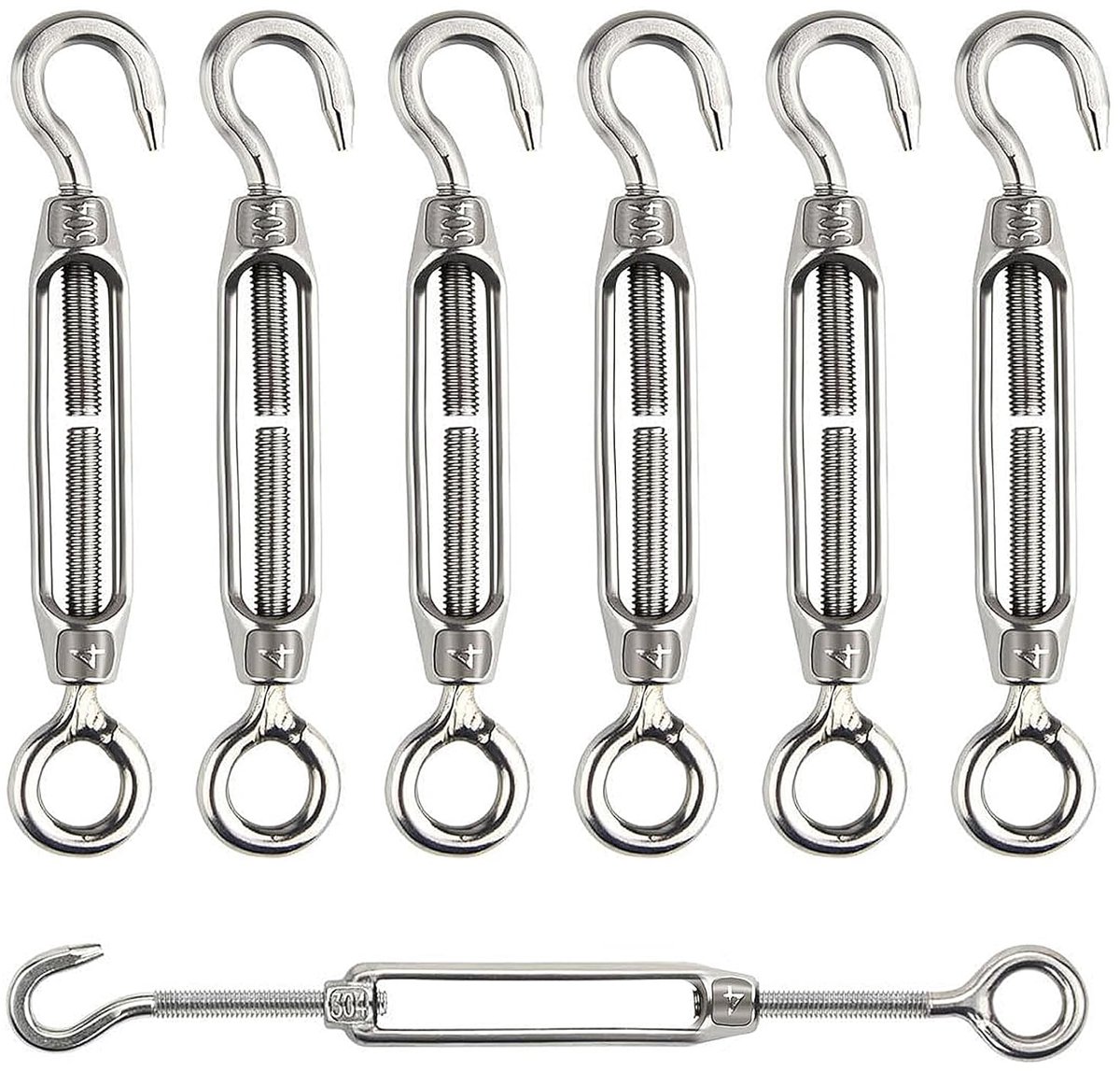 Pack of 6 M4 Stainless Steel Adjustable Muzzle Hook and Eyelets Heavy Duty Cable Tensioner, Wire Tensioner for Fence - ShopVlot